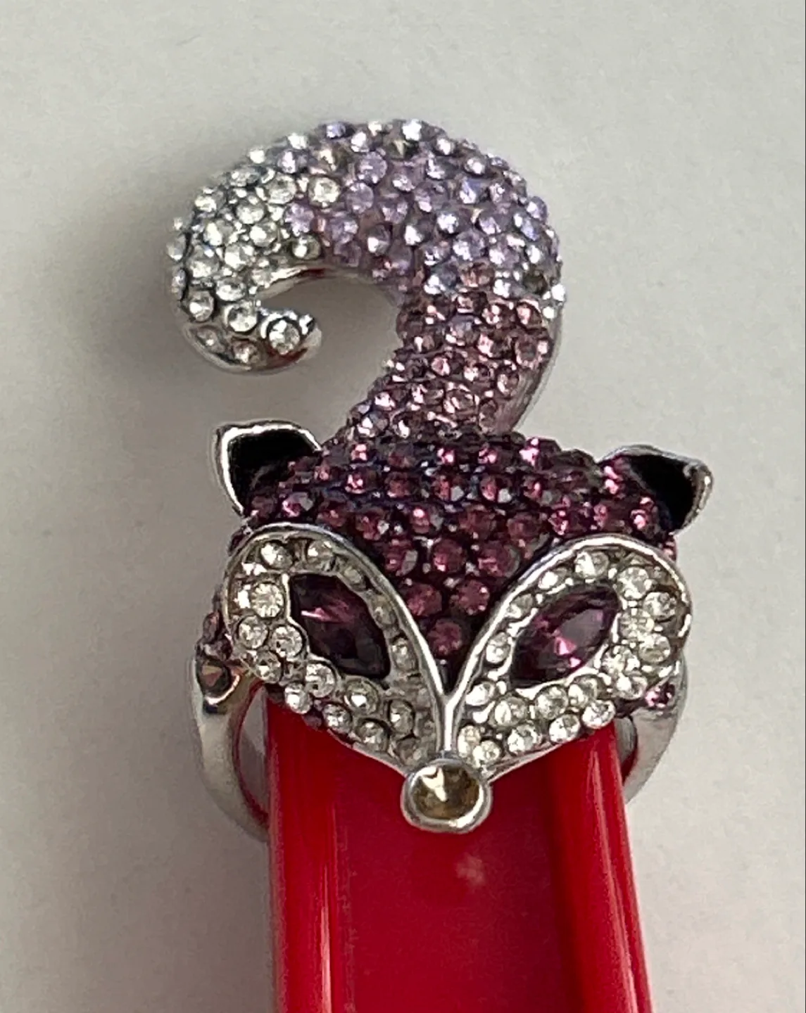 Fox Ring with Rhinestones - Silver Tone thumbnail