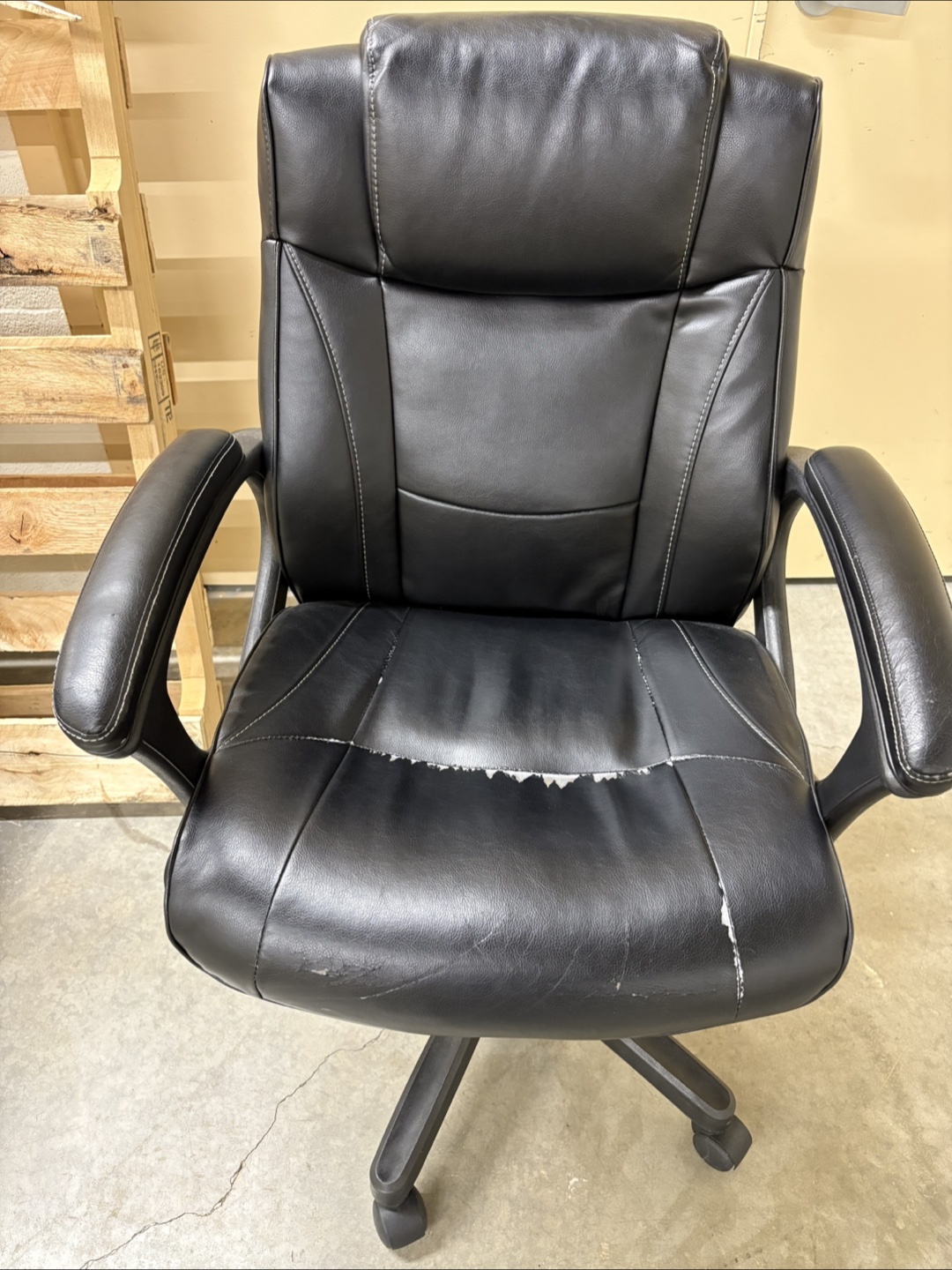 Black Leather Office Chair - Some Wear - photo 2