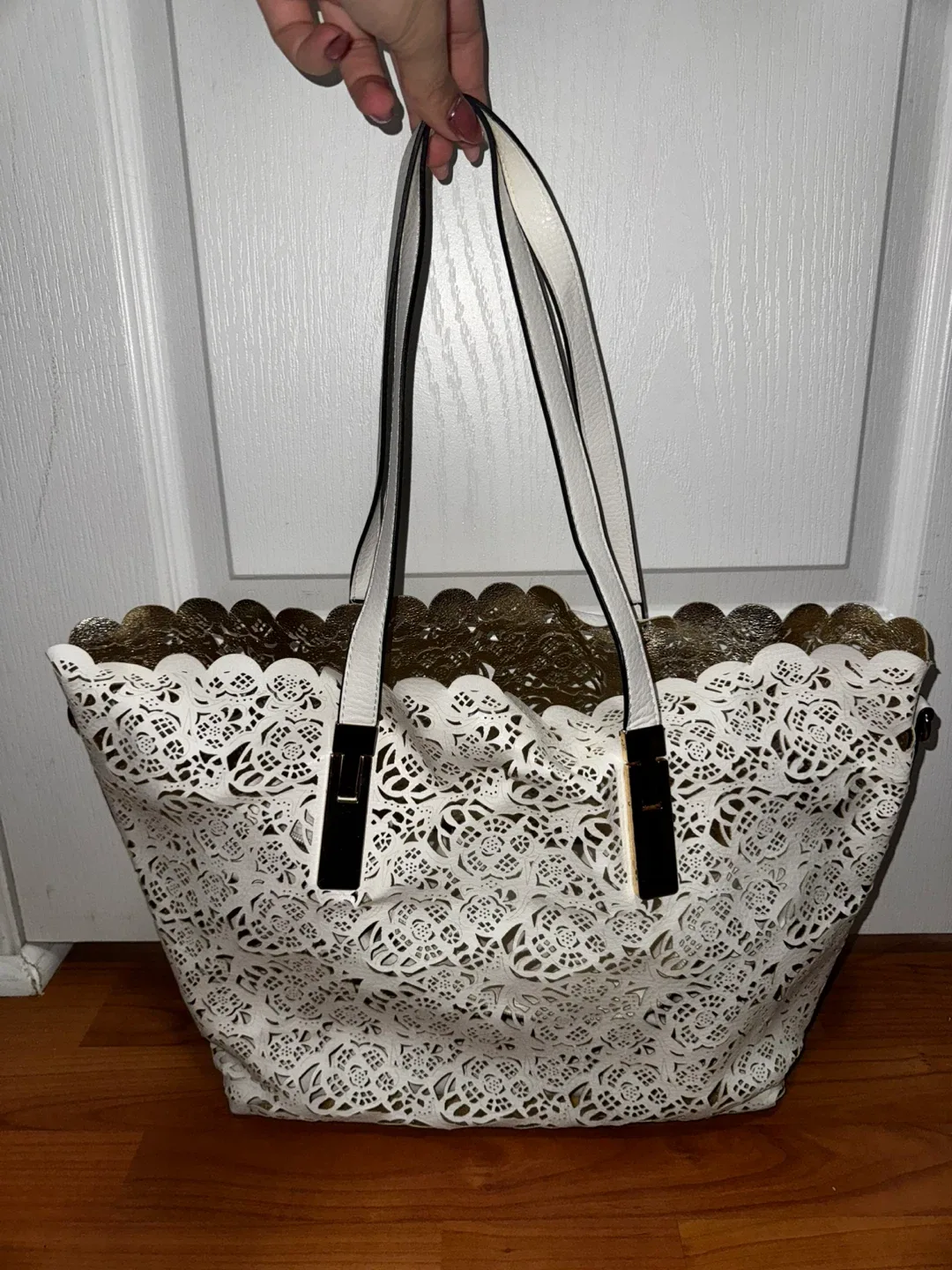 ALDO white and gold summer tote bag thumbnail