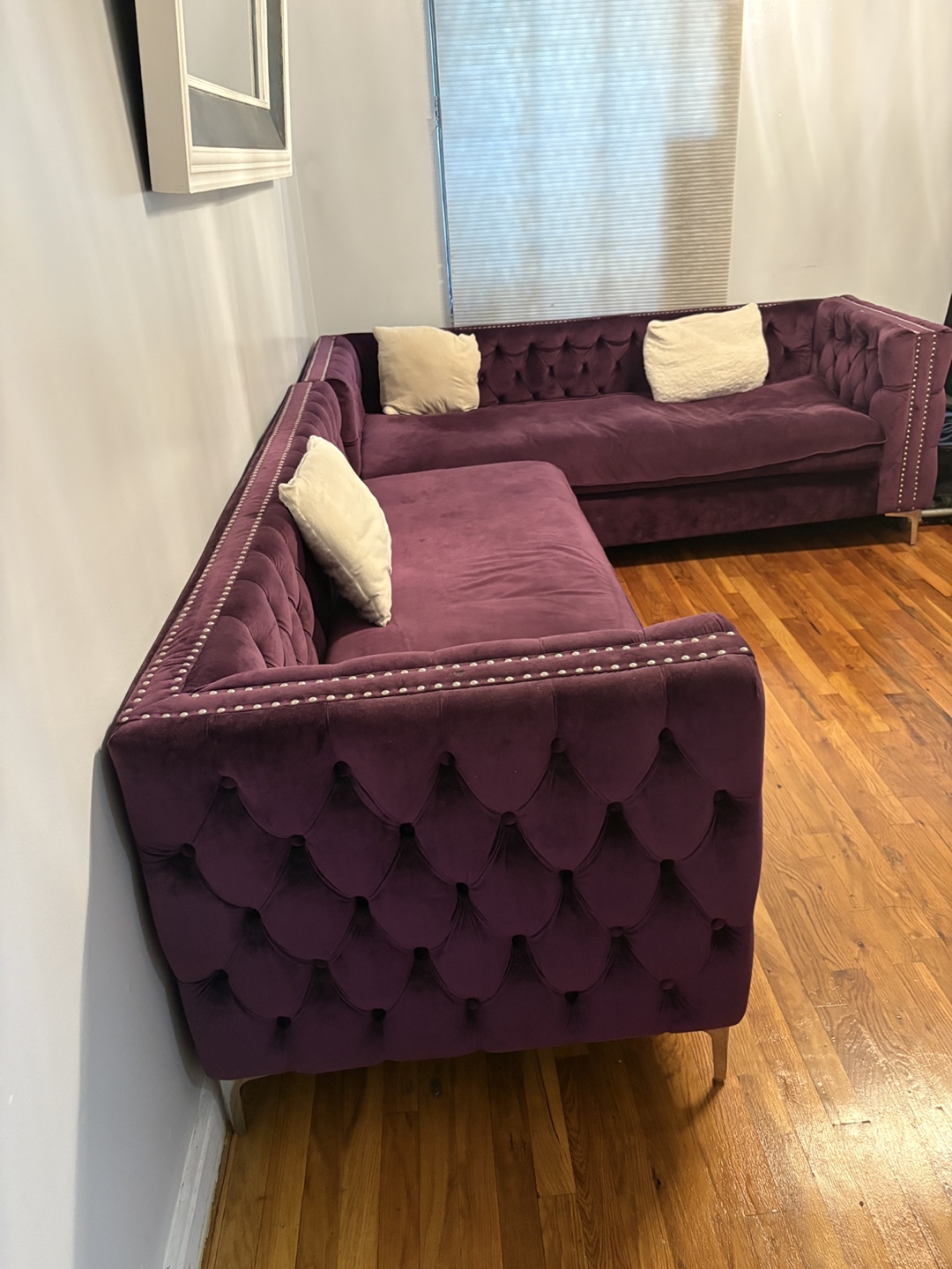 Purple Velvet Tufted Sectional Sofa