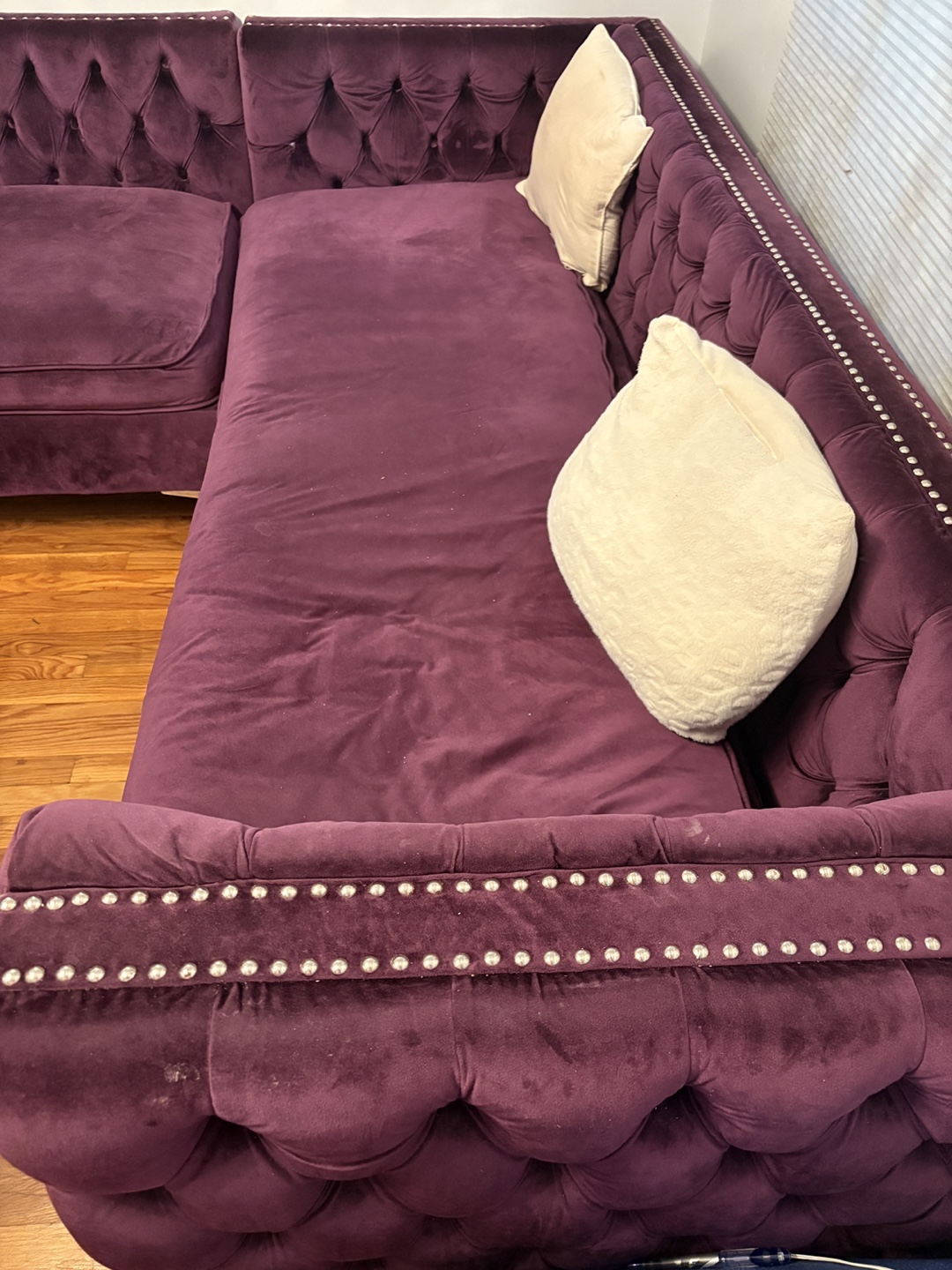 Purple Velvet Tufted Sectional Sofa - photo 2