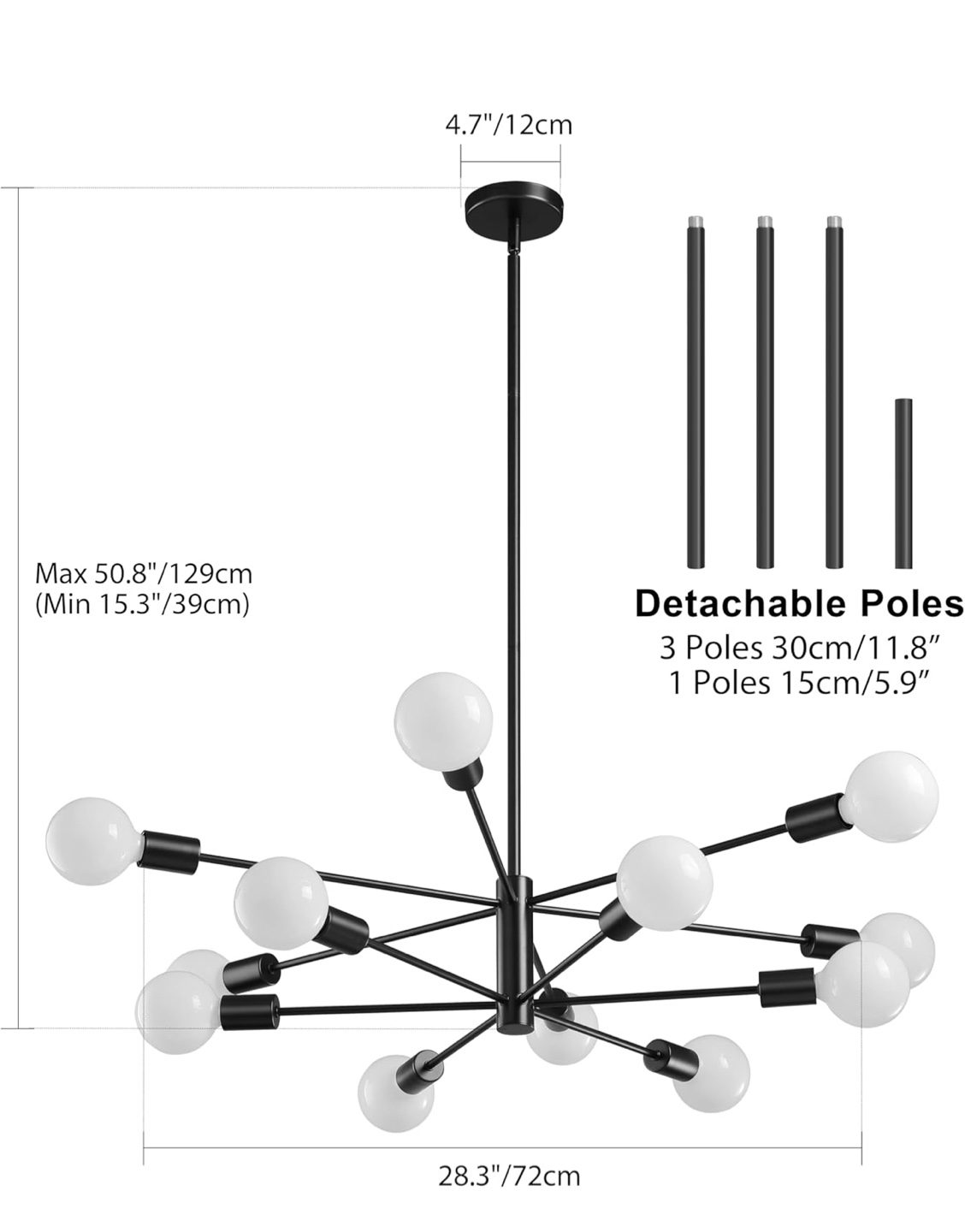 Modern Sputnik Chandelier - Black
