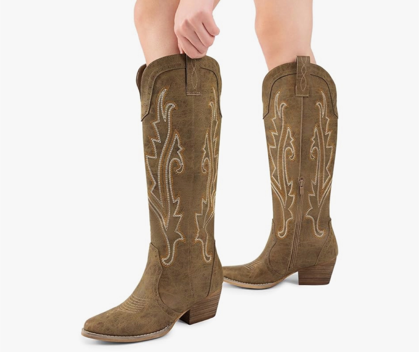 Brown Knee High Cowboy Boots with Embroidery- Size 6.5 - photo 2