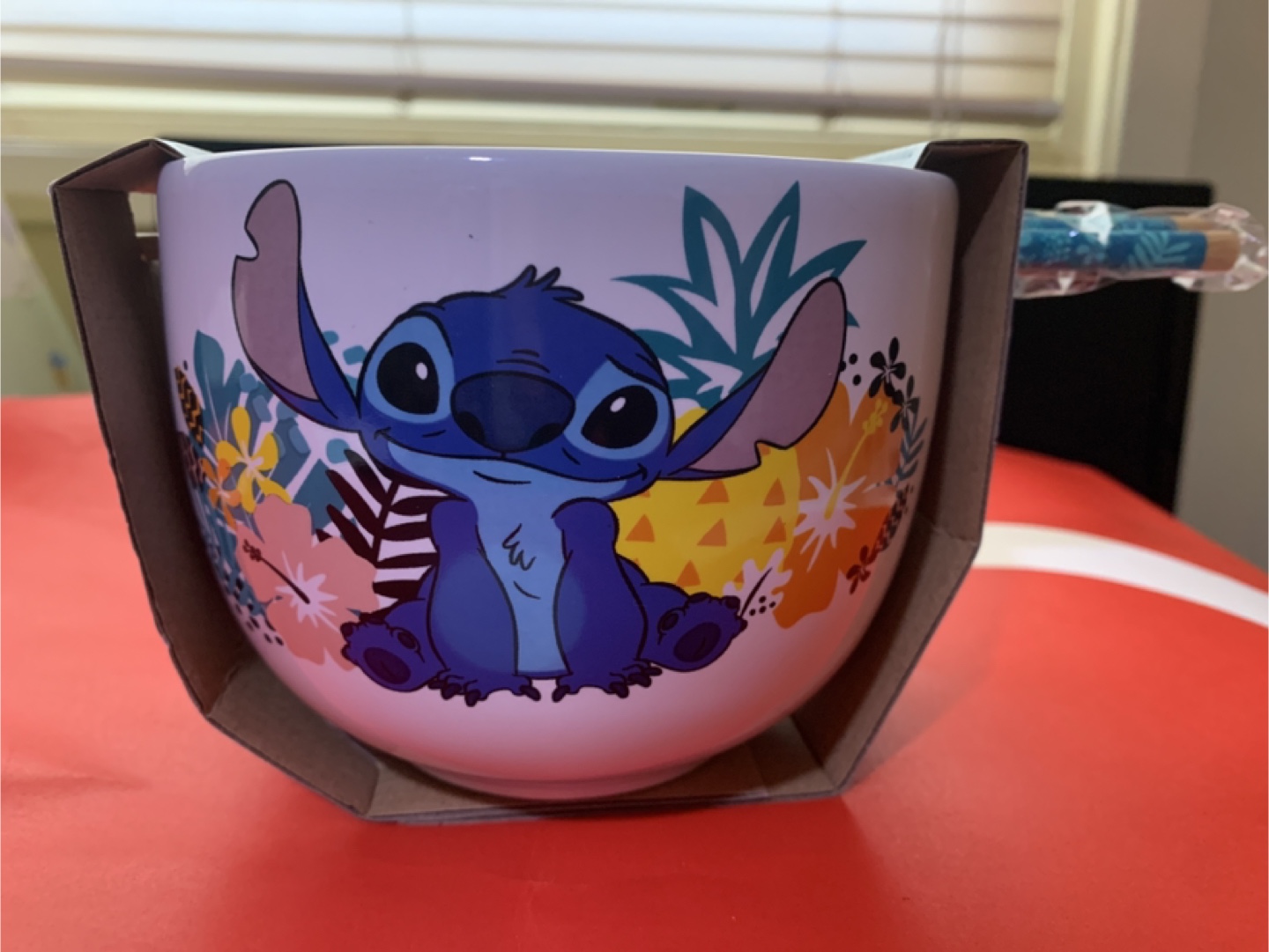 Disney Stitch Ceramic Bowl with Chopsticks - New