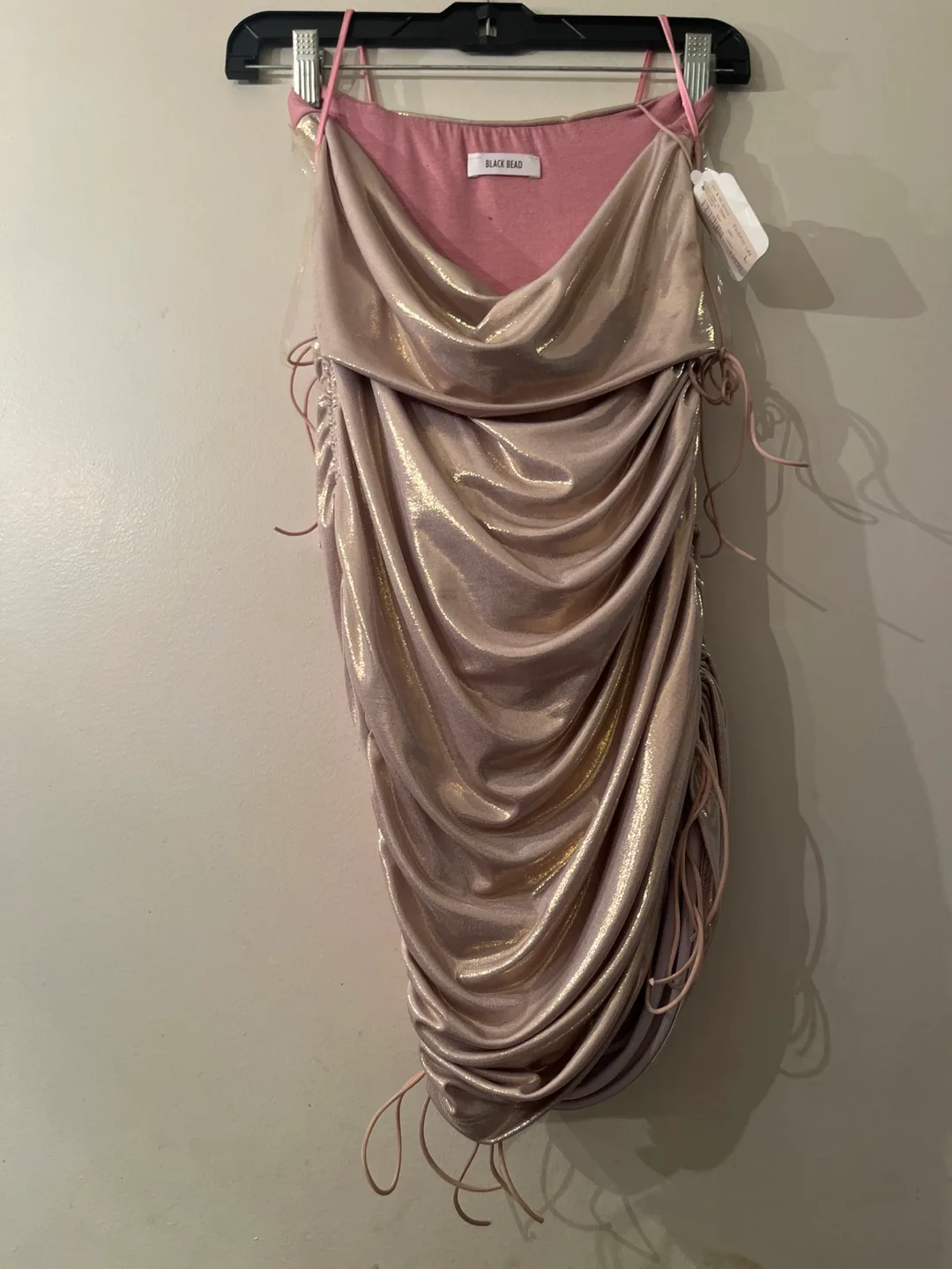 BNWT Shiny Ruched Party Dress – Size Large( thumbnail