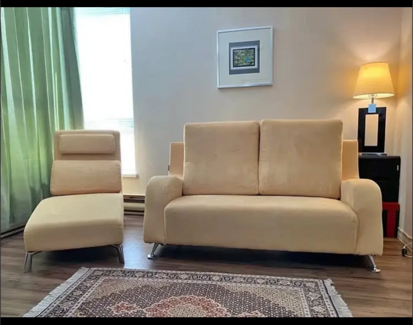 Italian Beige Loveseat and Chaise Lounge Set thumbnail