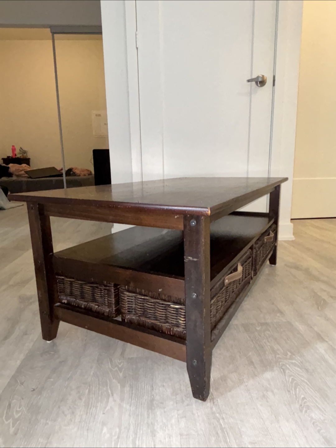 Wooden Coffee Table with Wicker Baskets - photo 2