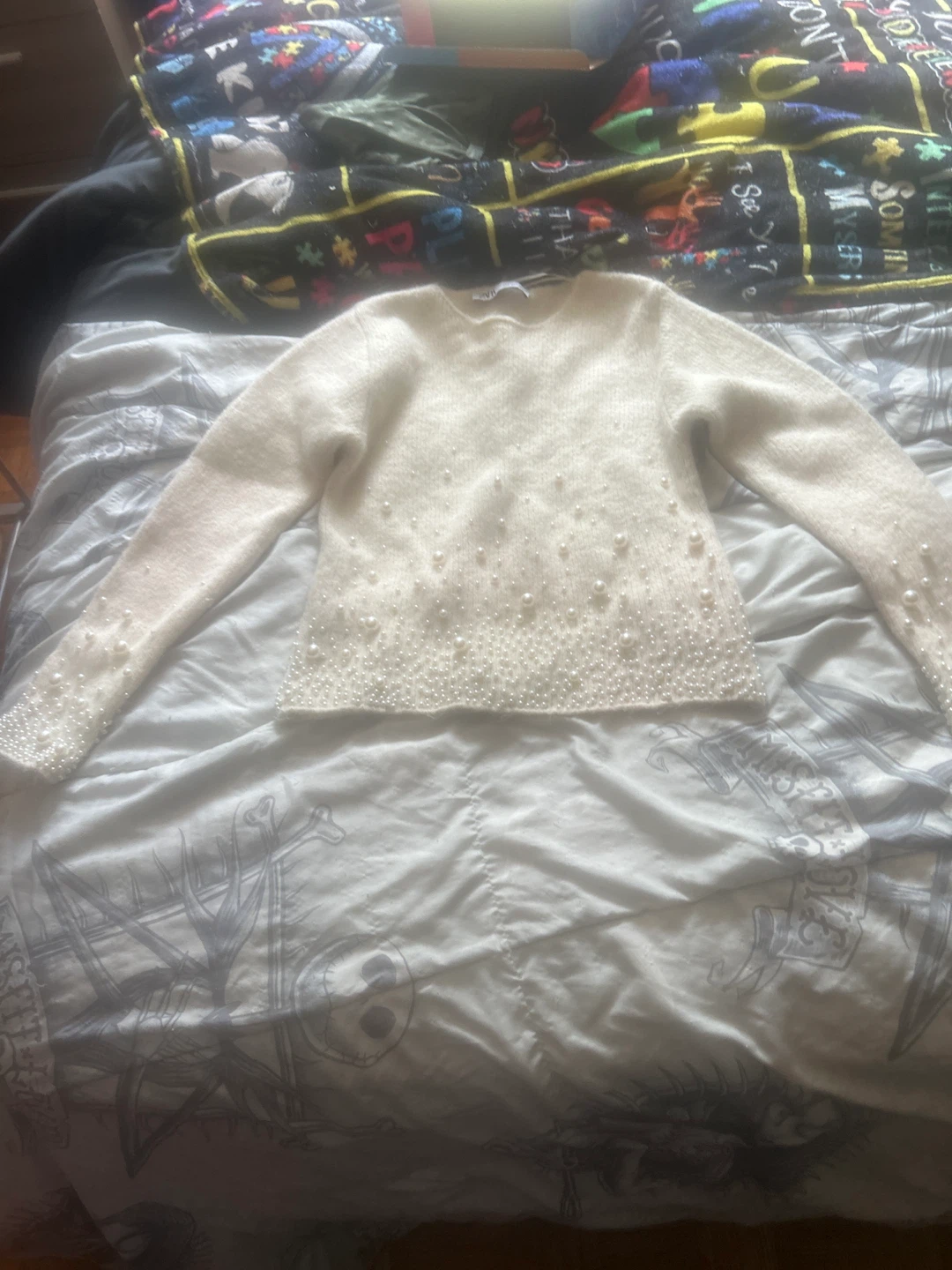 Zara Pearl Embellished Knit Sweater & Skirt Set
