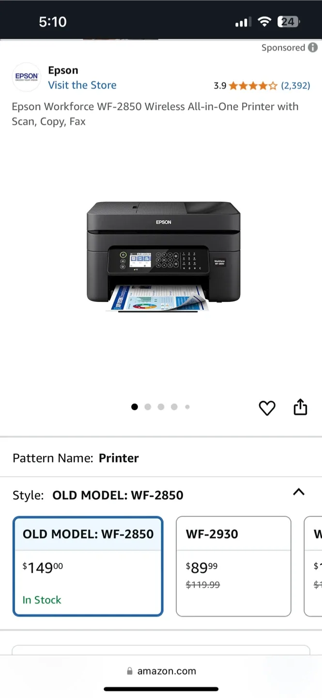Epson Workforce WF-2850 Wireless All-in-One Printer