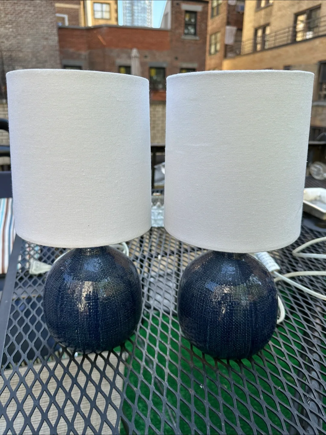 Pair of Navy Blue Textured Ceramic Lamps image indicator(4)