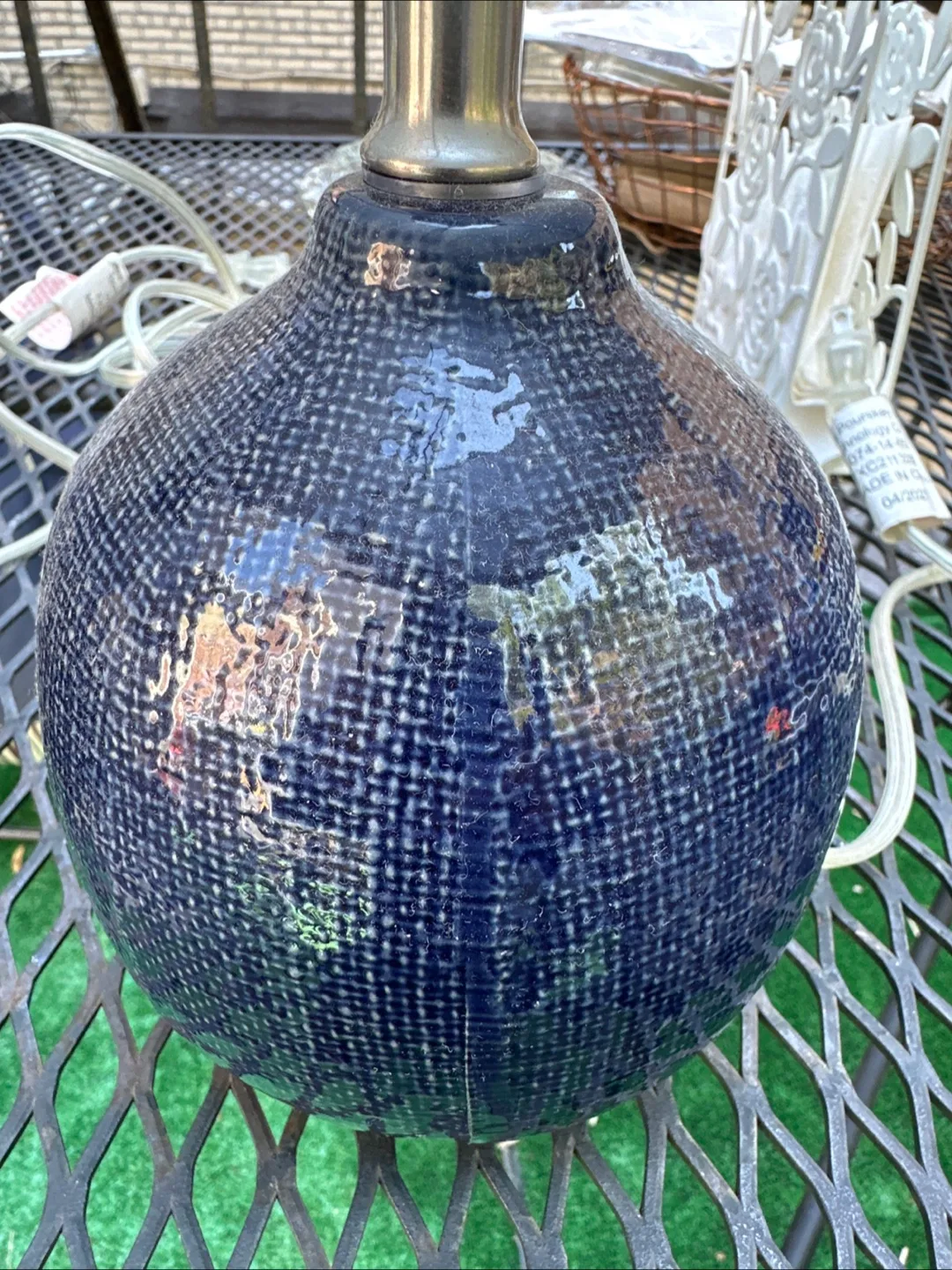 Pair of Navy Blue Textured Ceramic Lamps image indicator(3)