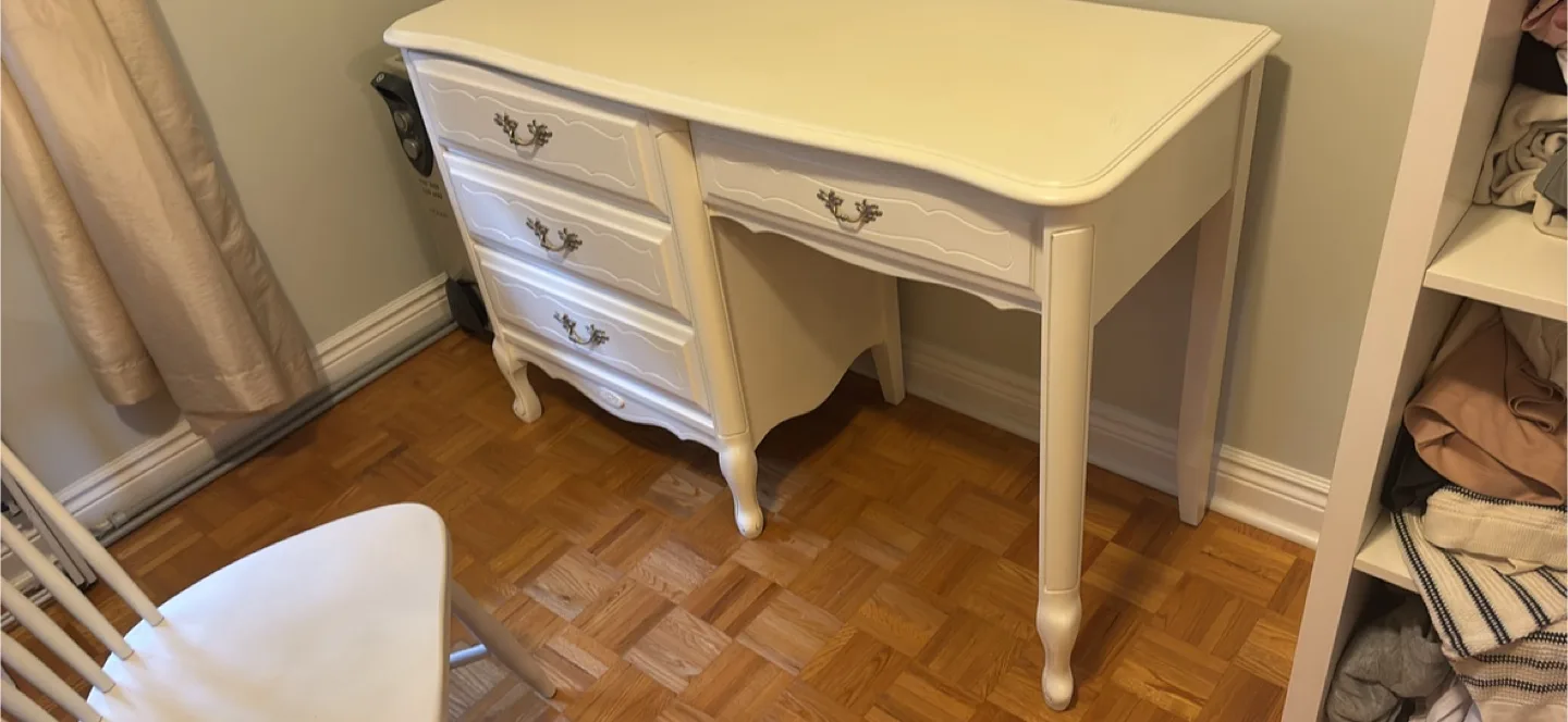 Vintage White Vanity Desk with Chair