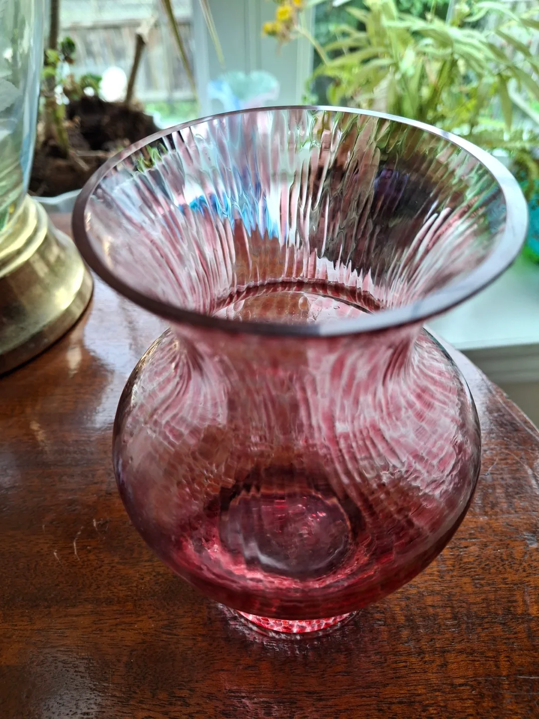 Small pink/cranberry coloured glass vase image indicator(2)