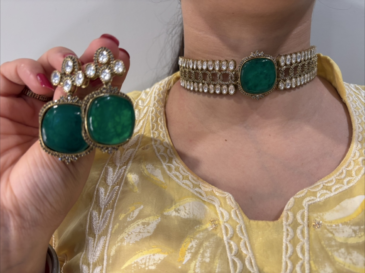 Green Emerald Choker and Earring Set