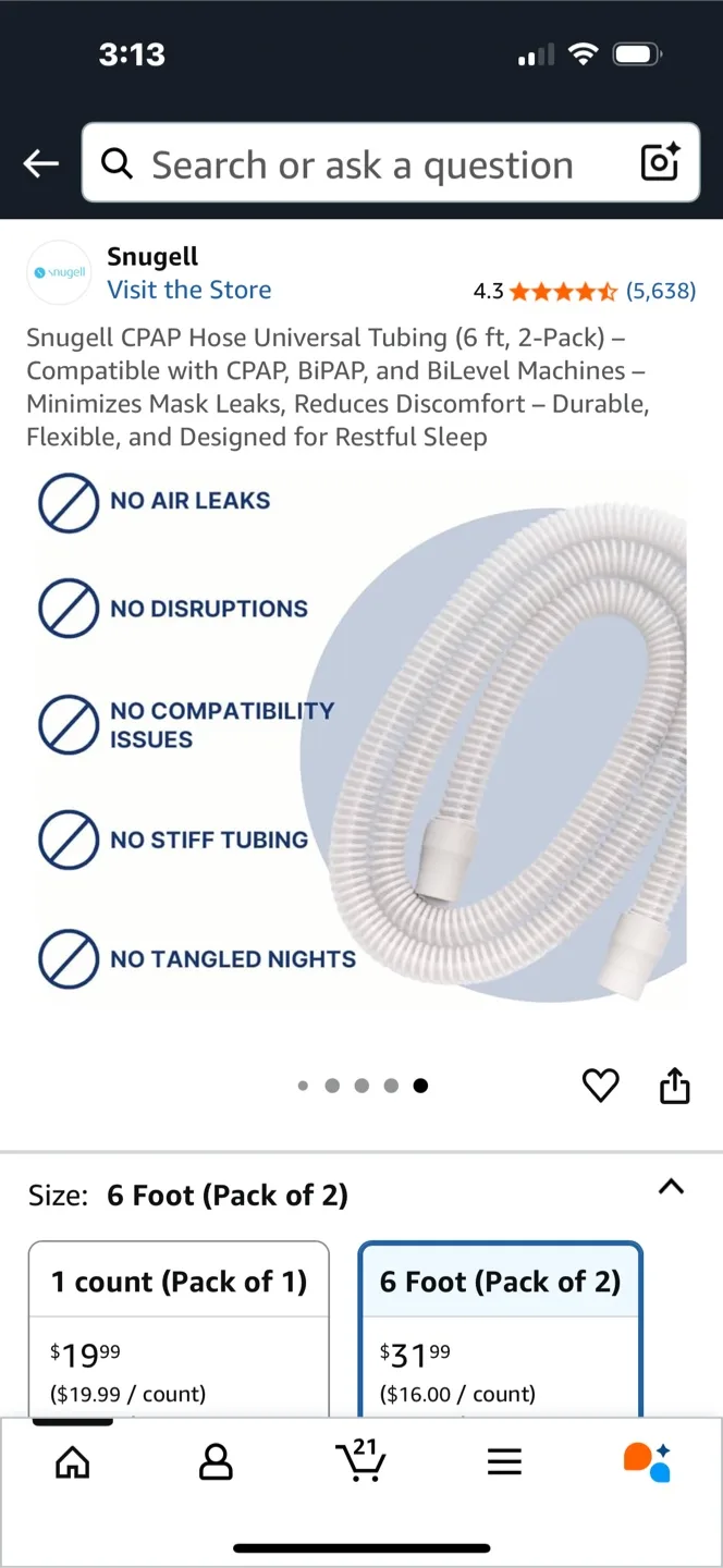 Snugell CPAP Hose - Universal Tubing (6 ft, 2-Pack) image indicator(5)
