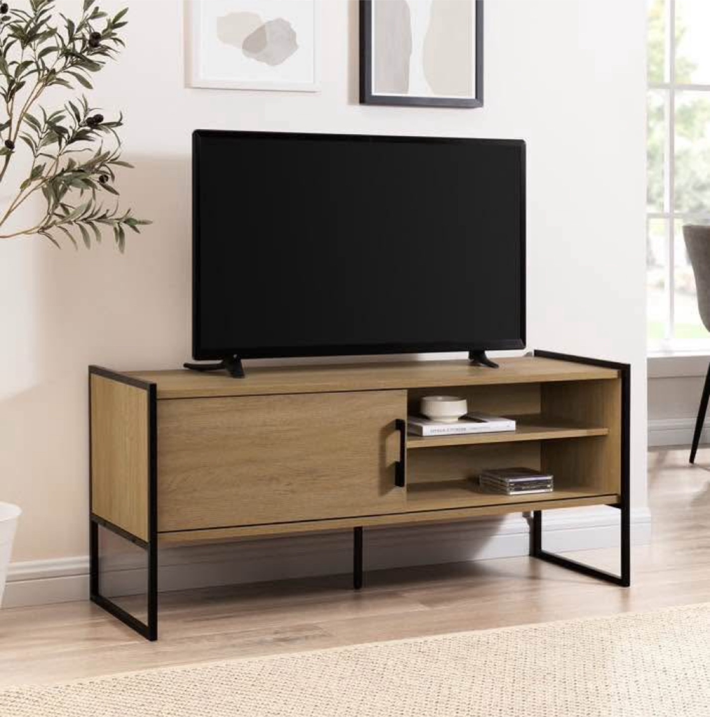 New Sleek Minimalist Modern 48” Coastal Oak TV Stand