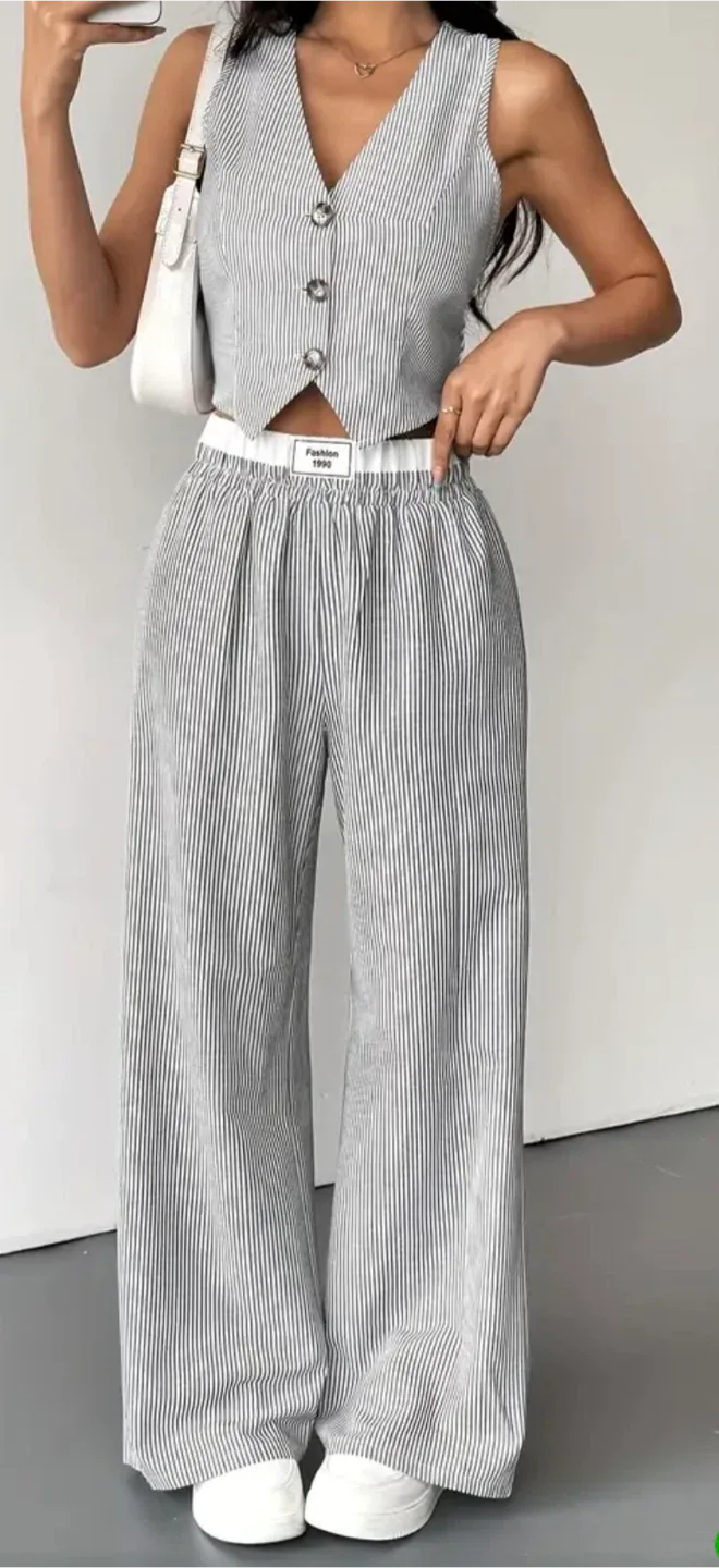 Striped Pants and button up shirt set thumbnail