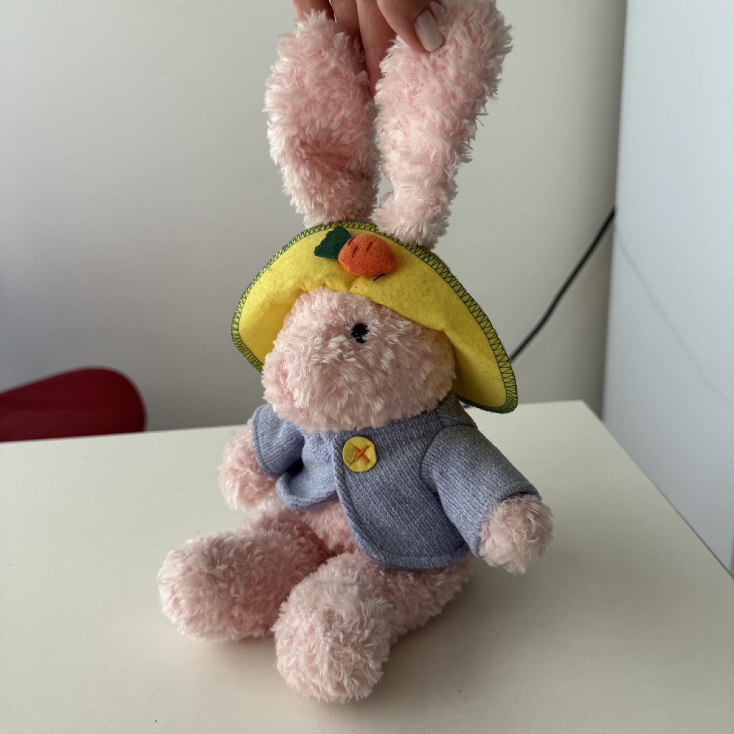 Pink Bunny Plush Toy with Yellow Hat