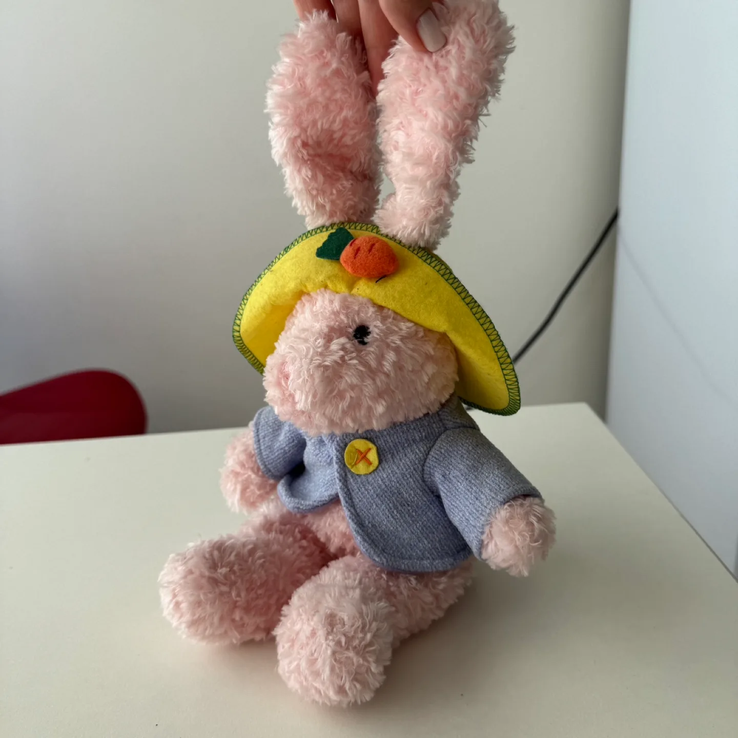 Pink Bunny Plush Toy with Yellow Hat thumbnail