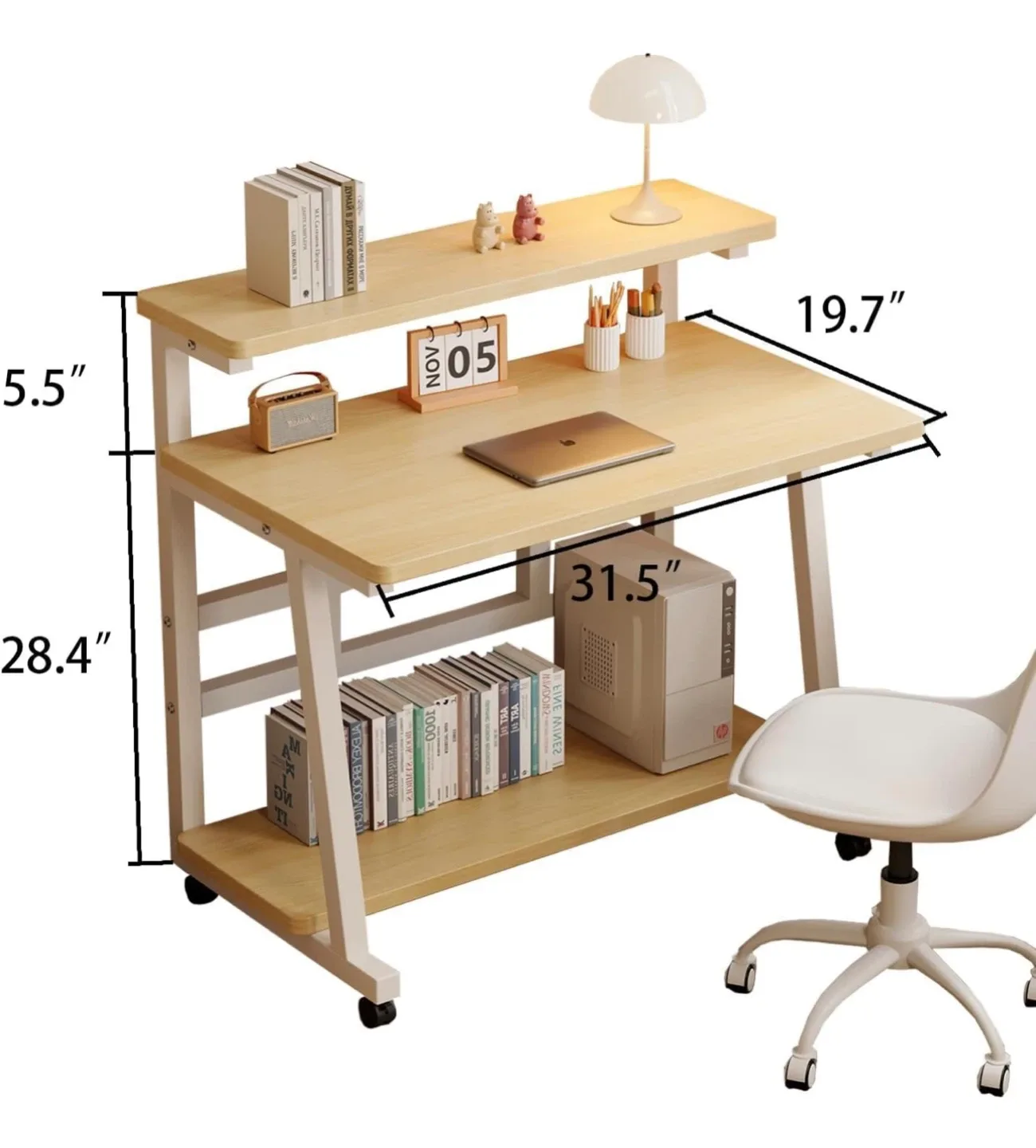 Computer Desk with Shelves - 31.5" x 19.7" image indicator(2)