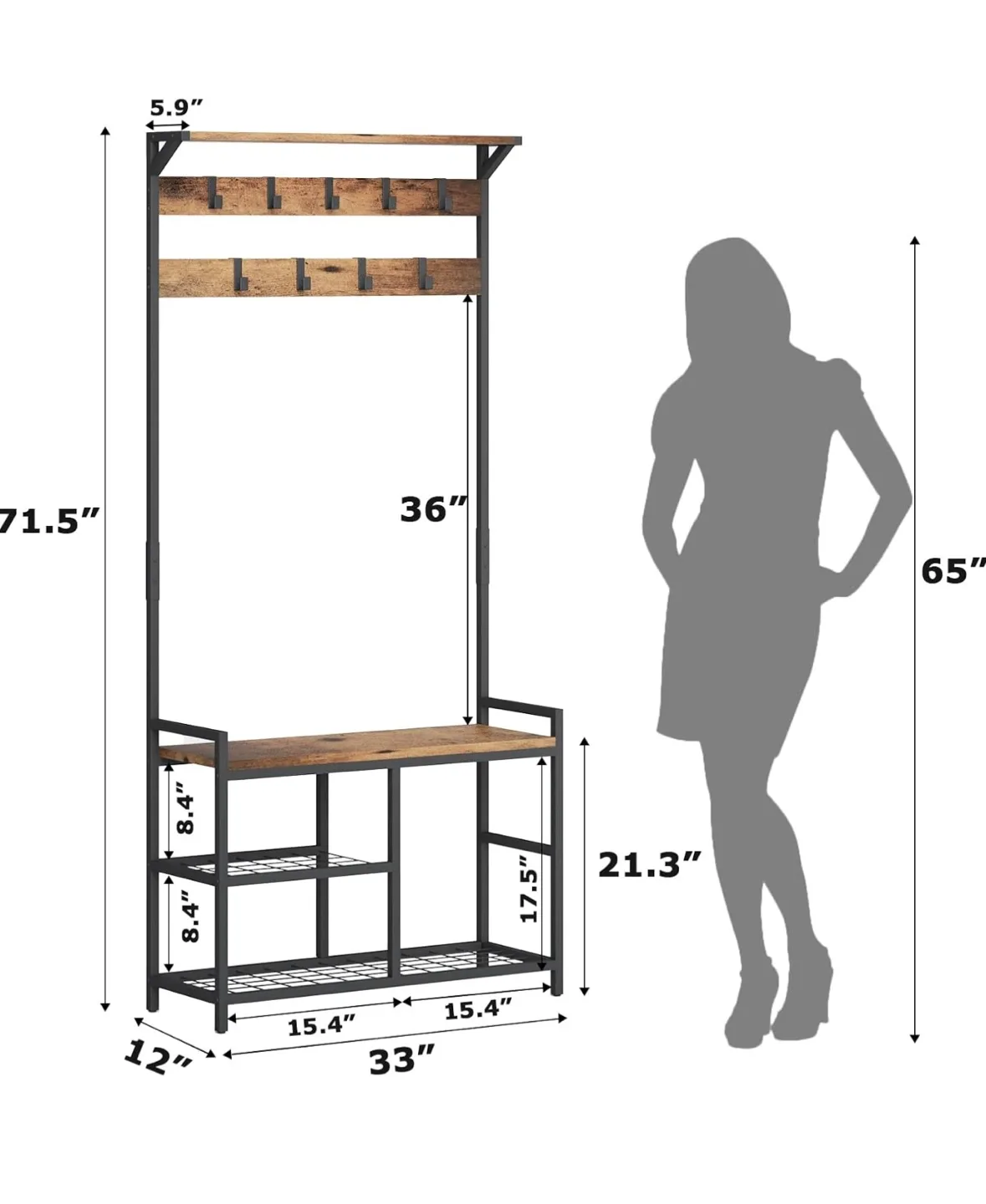 Hall Tree with Bench & Shoe Storage image indicator(3)