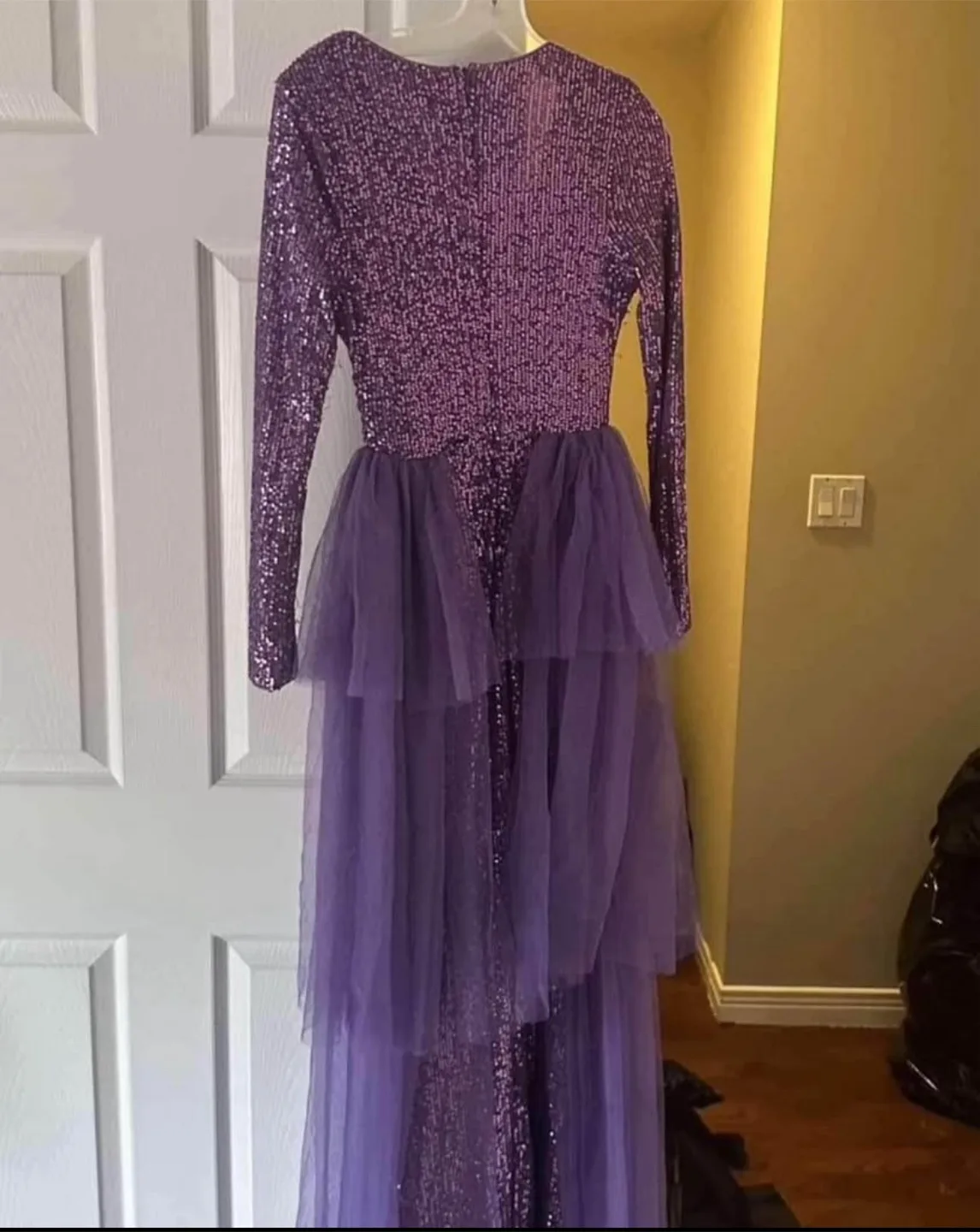 Purple Sequin & Tulle Long Sleeve Dress image indicator(2)