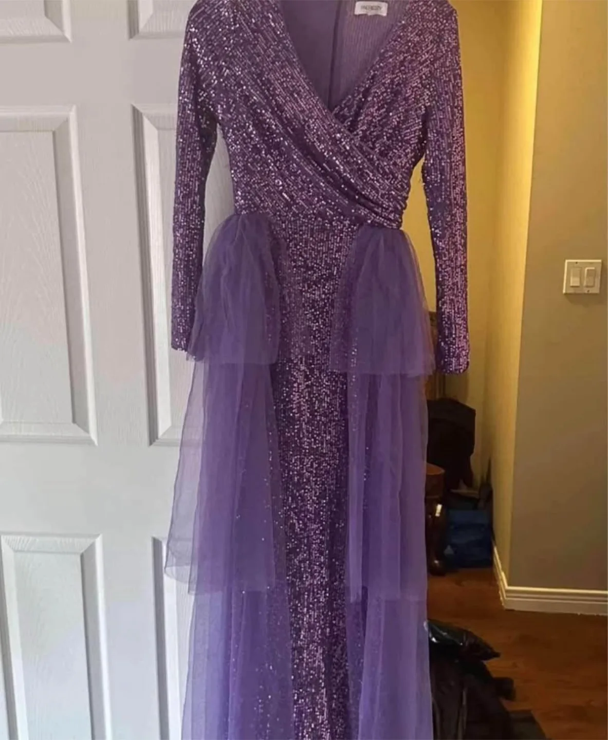 Purple Sequin & Tulle Long Sleeve Dress thumbnail