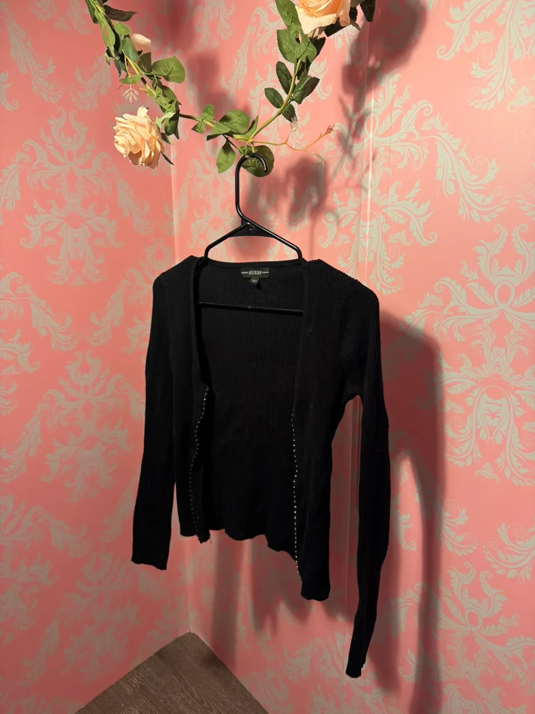 y2k Guess Black Cardigan Size S thumbnail