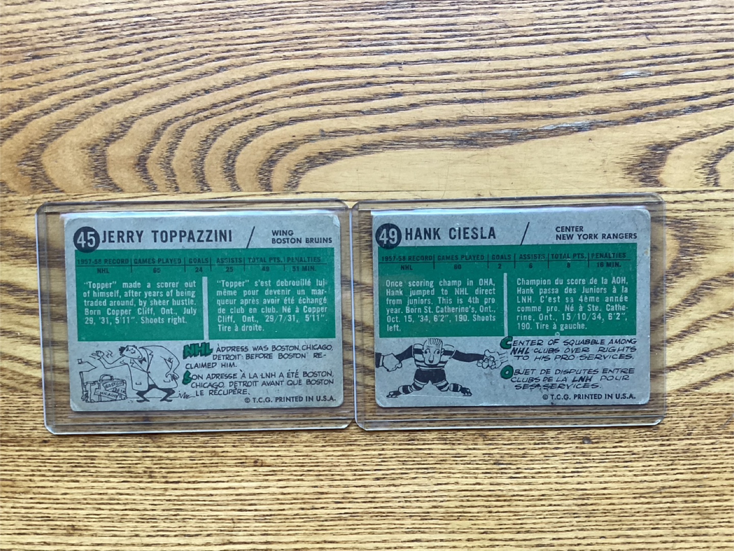1958-59 TOPPS JERRY TOPPAZZINI #45 & HANK CIESLA #49 NHL Cards - photo 4