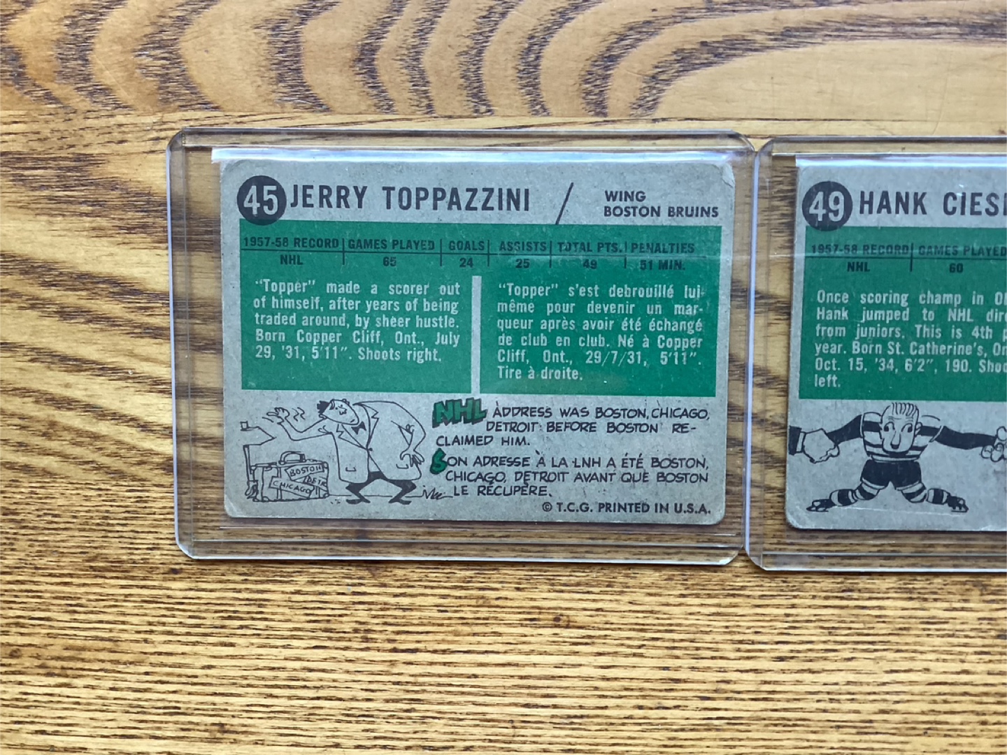 1958-59 TOPPS JERRY TOPPAZZINI #45 & HANK CIESLA #49 NHL Cards - photo 5