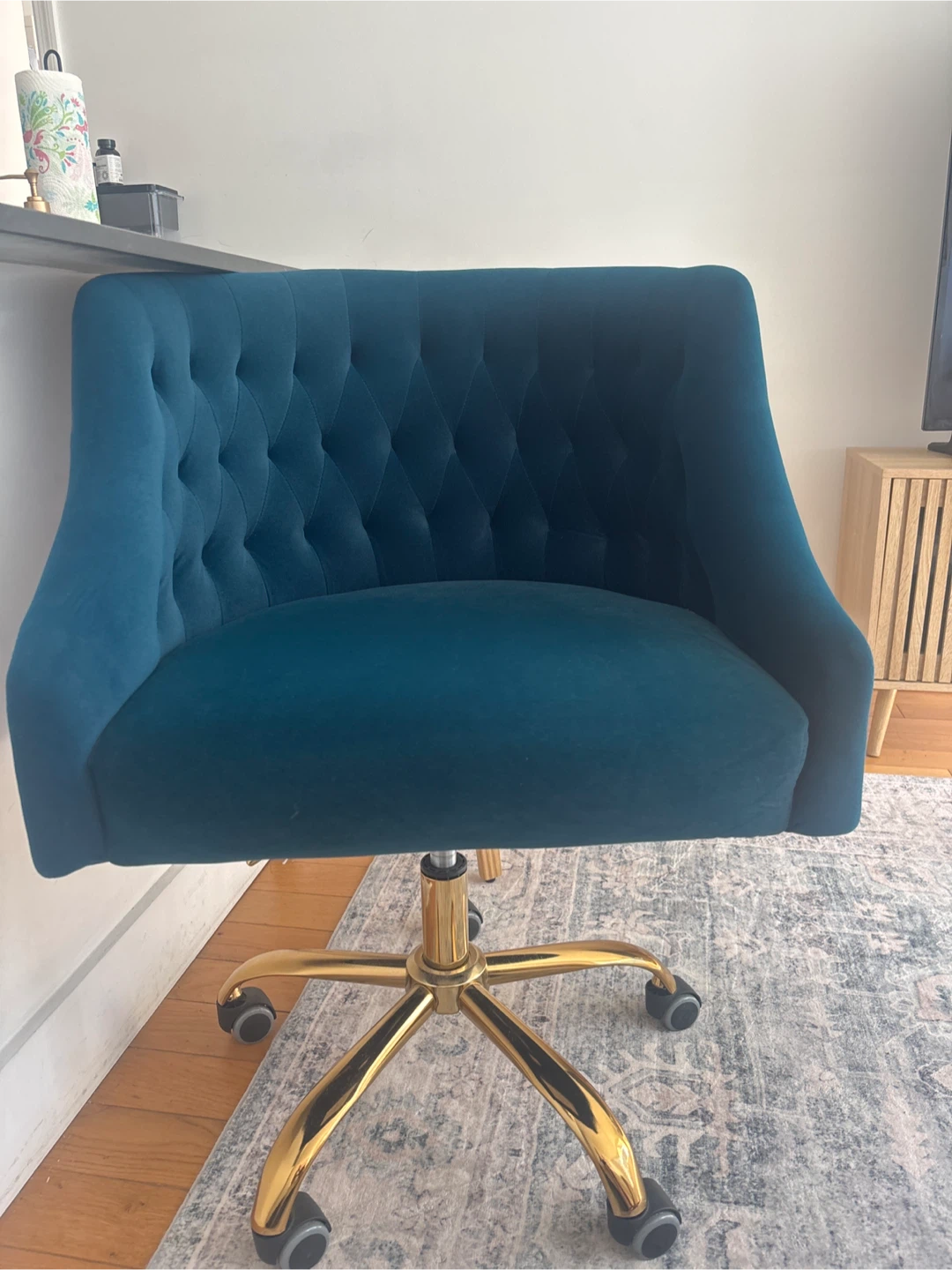 Velvet Office Chair - Teal & Gold