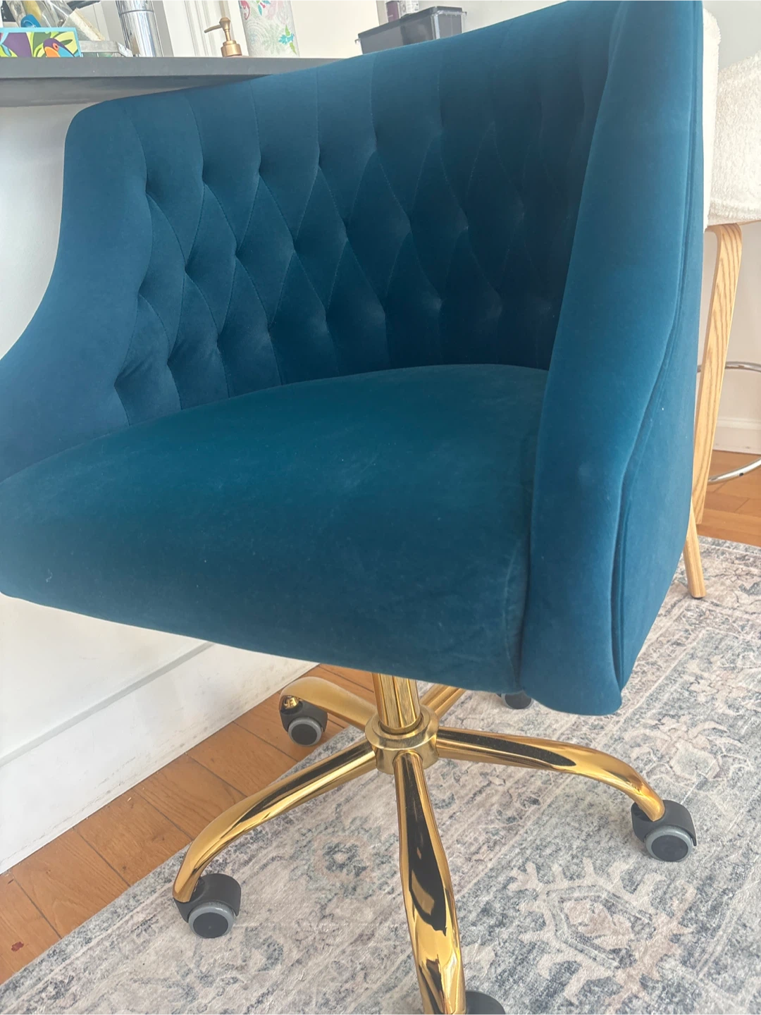 Velvet Office Chair - Teal & Gold - photo 2