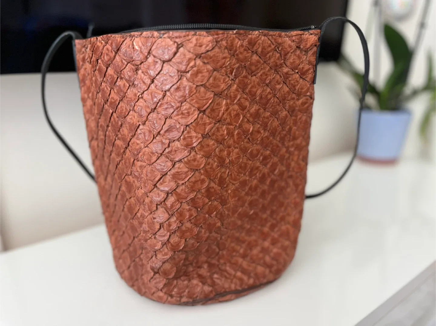 Osklen Pirarucu Fish Skin Brown bucket bag thumbnail