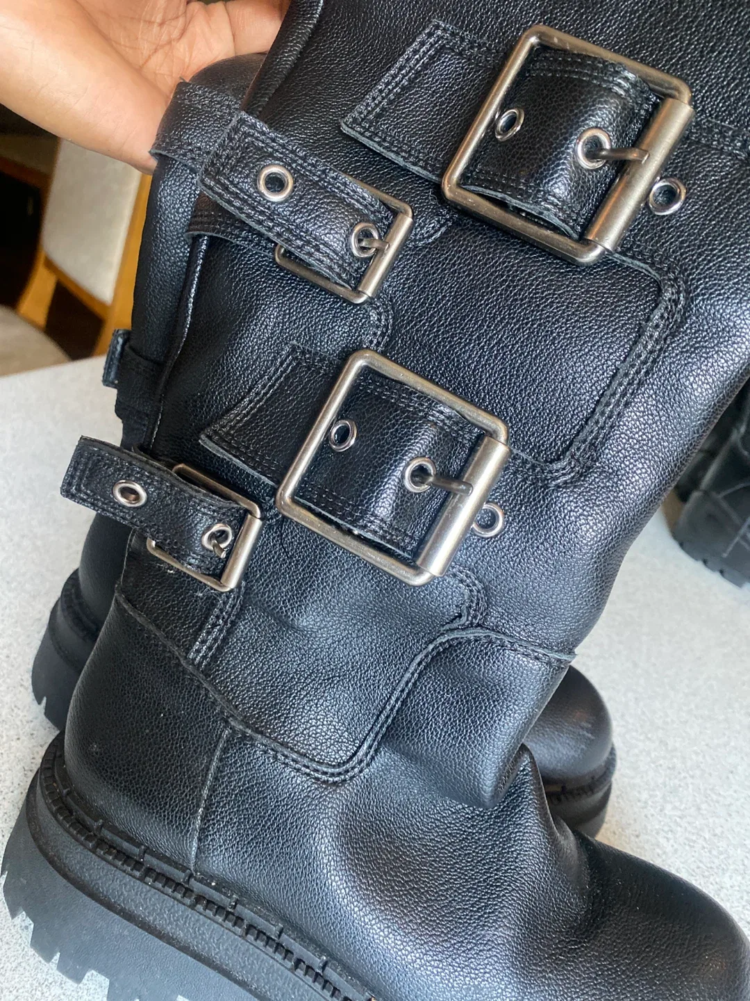 Zara Black Leather Buckle Boots image indicator(2)