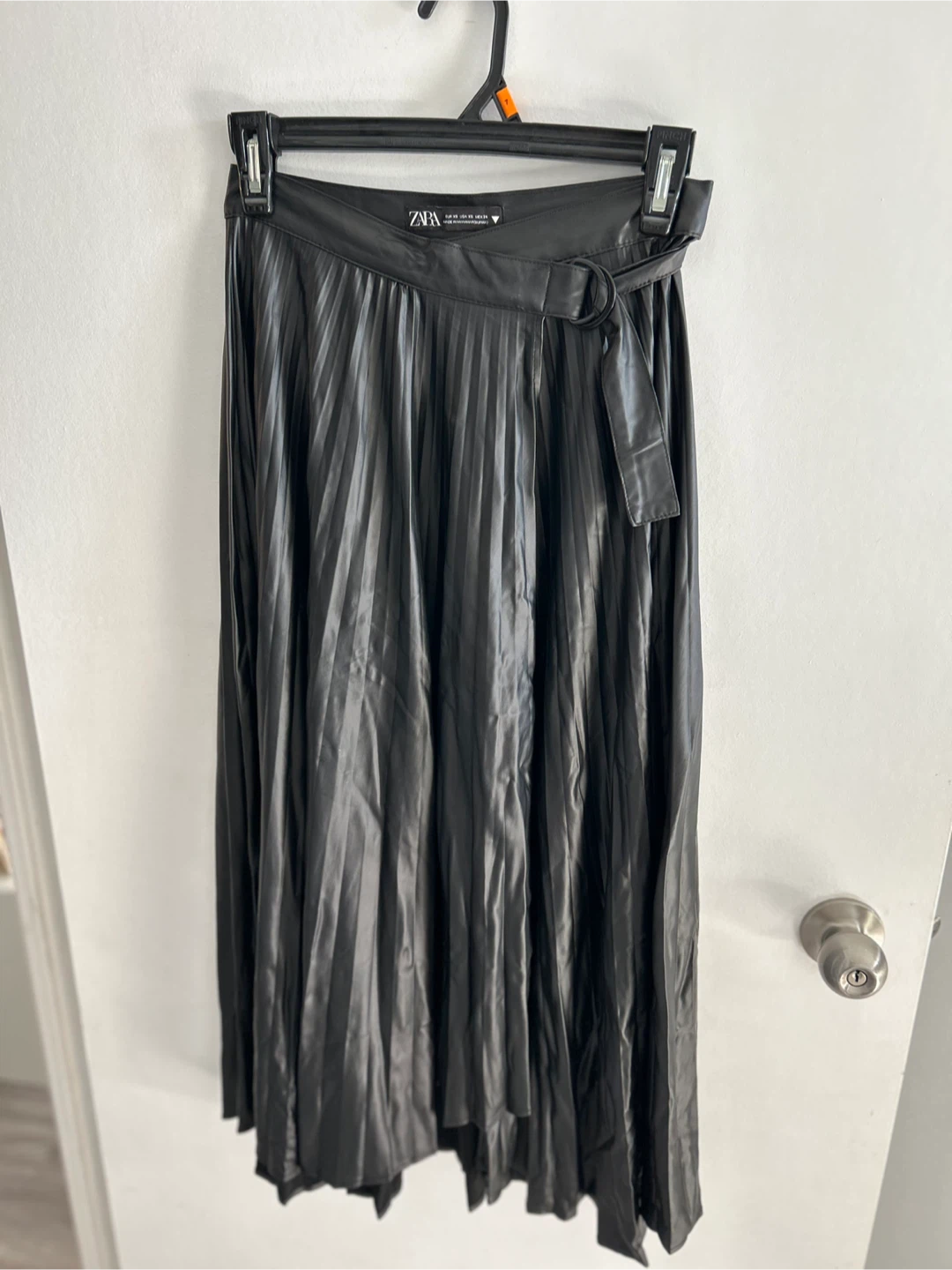 Zara Black Faux Leather Pleated Skirt - Size XS