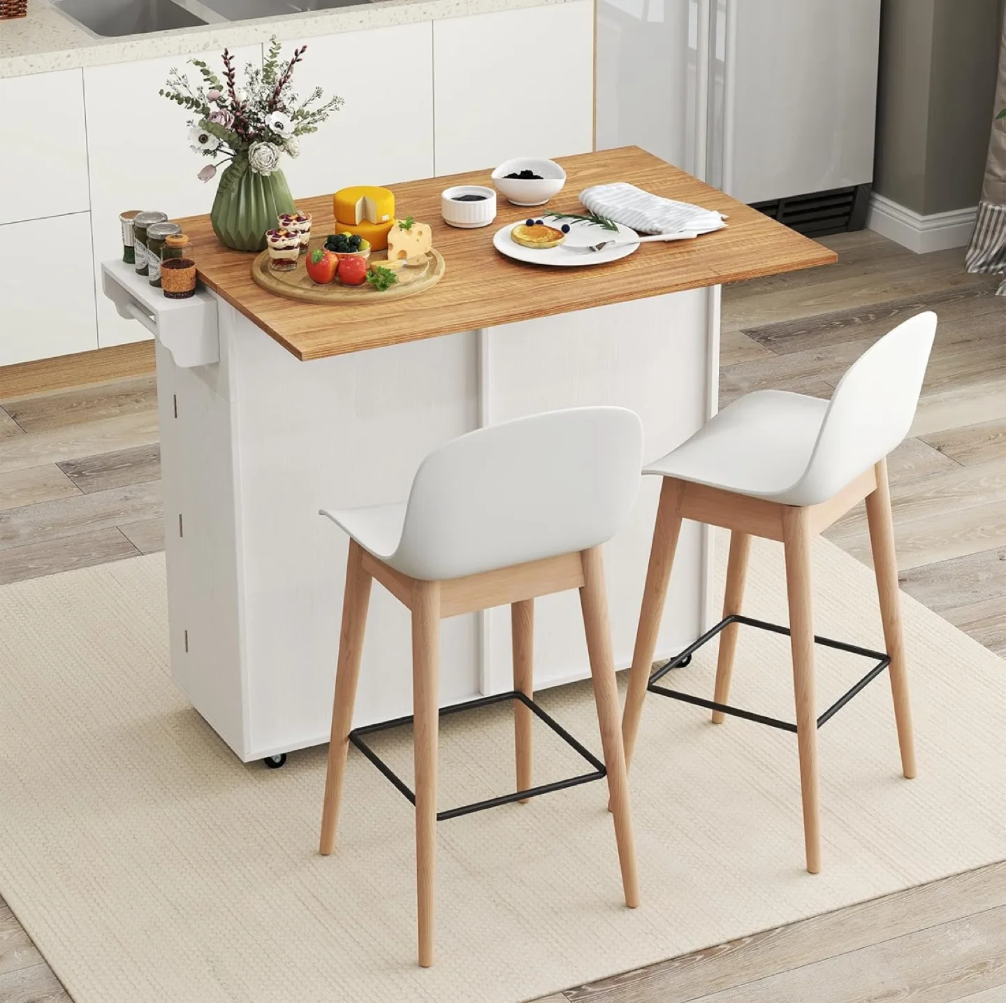 White Kitchen Island Cart with Wood Top image indicator(3)