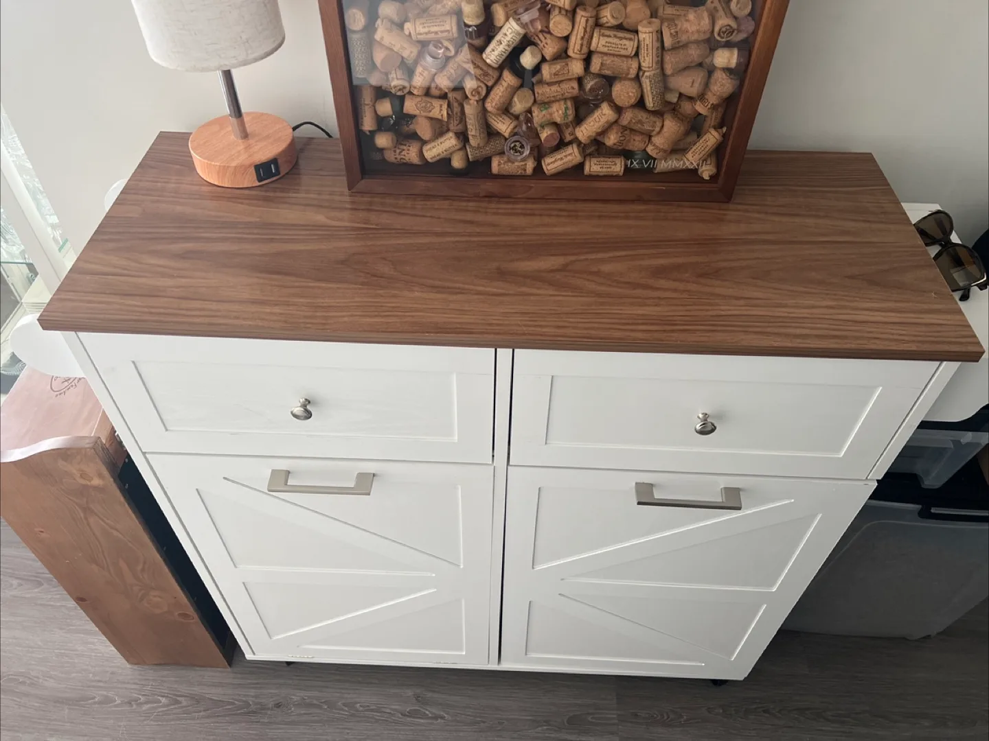 White Kitchen Island Cart with Wood Top image indicator(4)