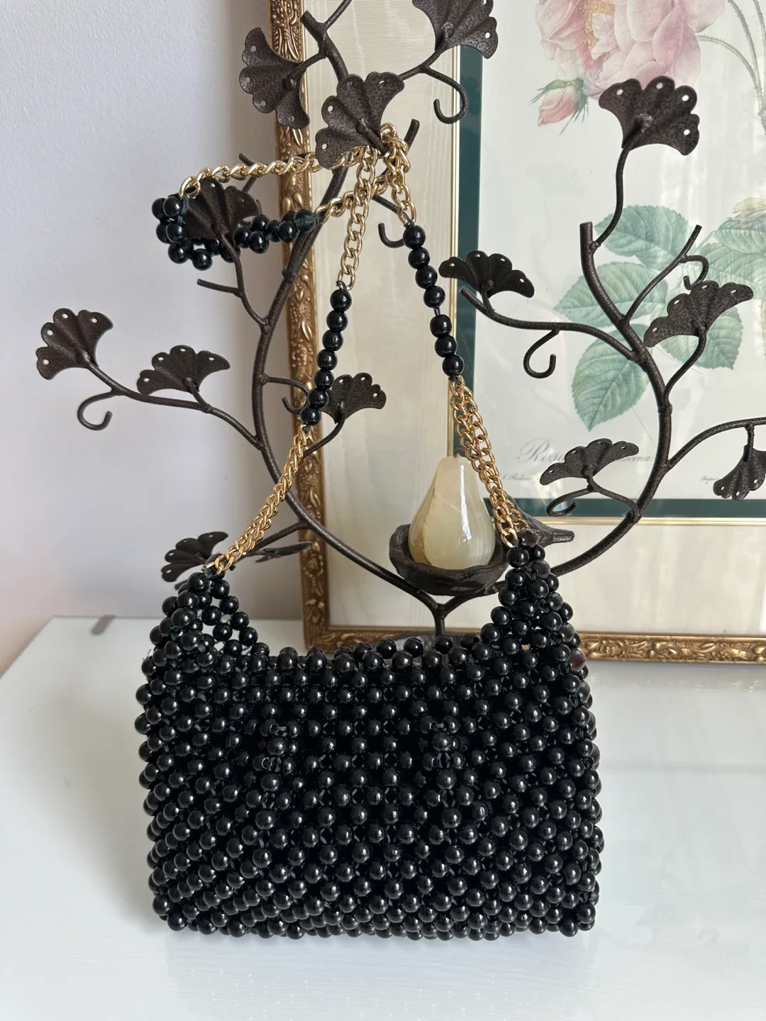 Black Beaded Shoulder Bag with Gold Chain thumbnail