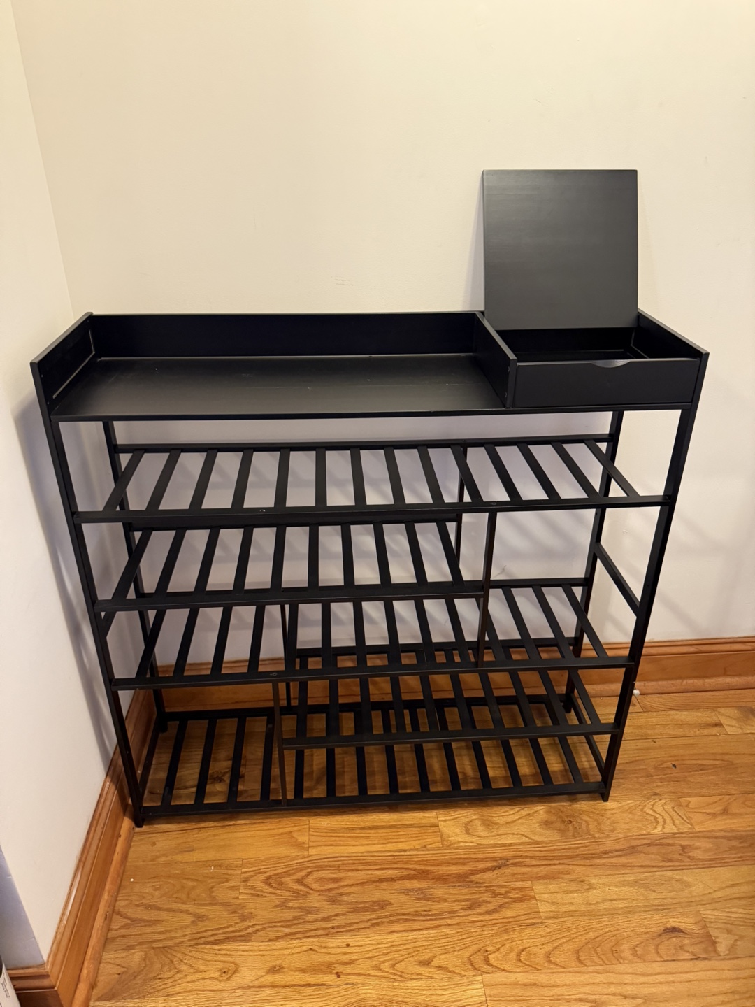 Black Shoe Rack with Storage - photo 3