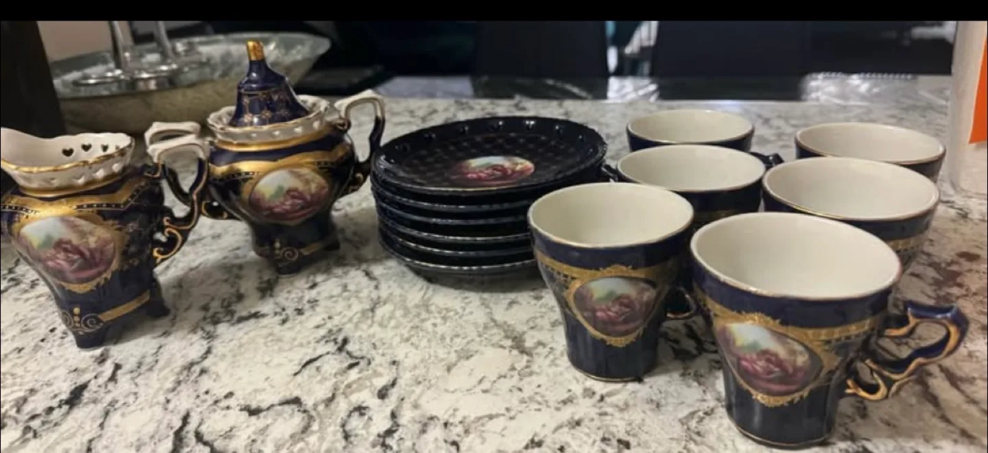 Vintage Tea Set - Blue & Gold thumbnail