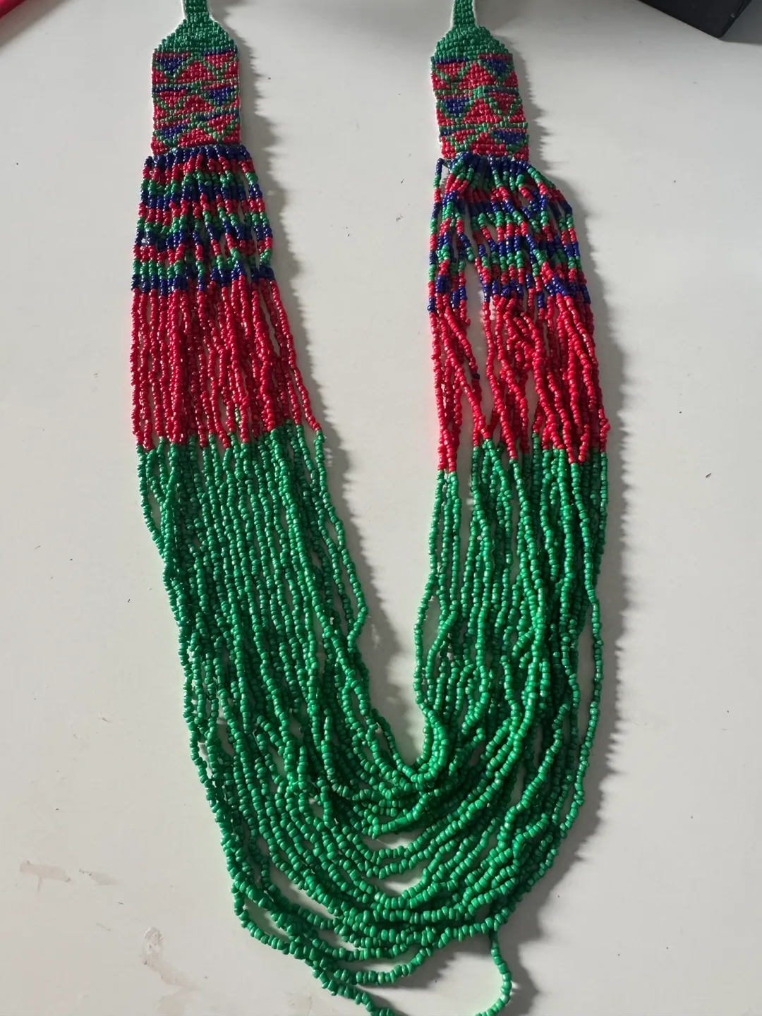 Handmade Beaded Necklace - Red, Green, Blue thumbnail