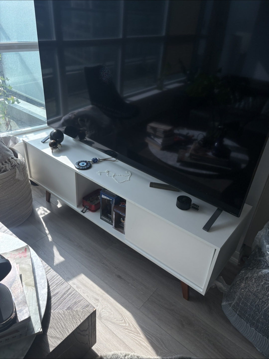 White TV Stand with Storage - photo 3