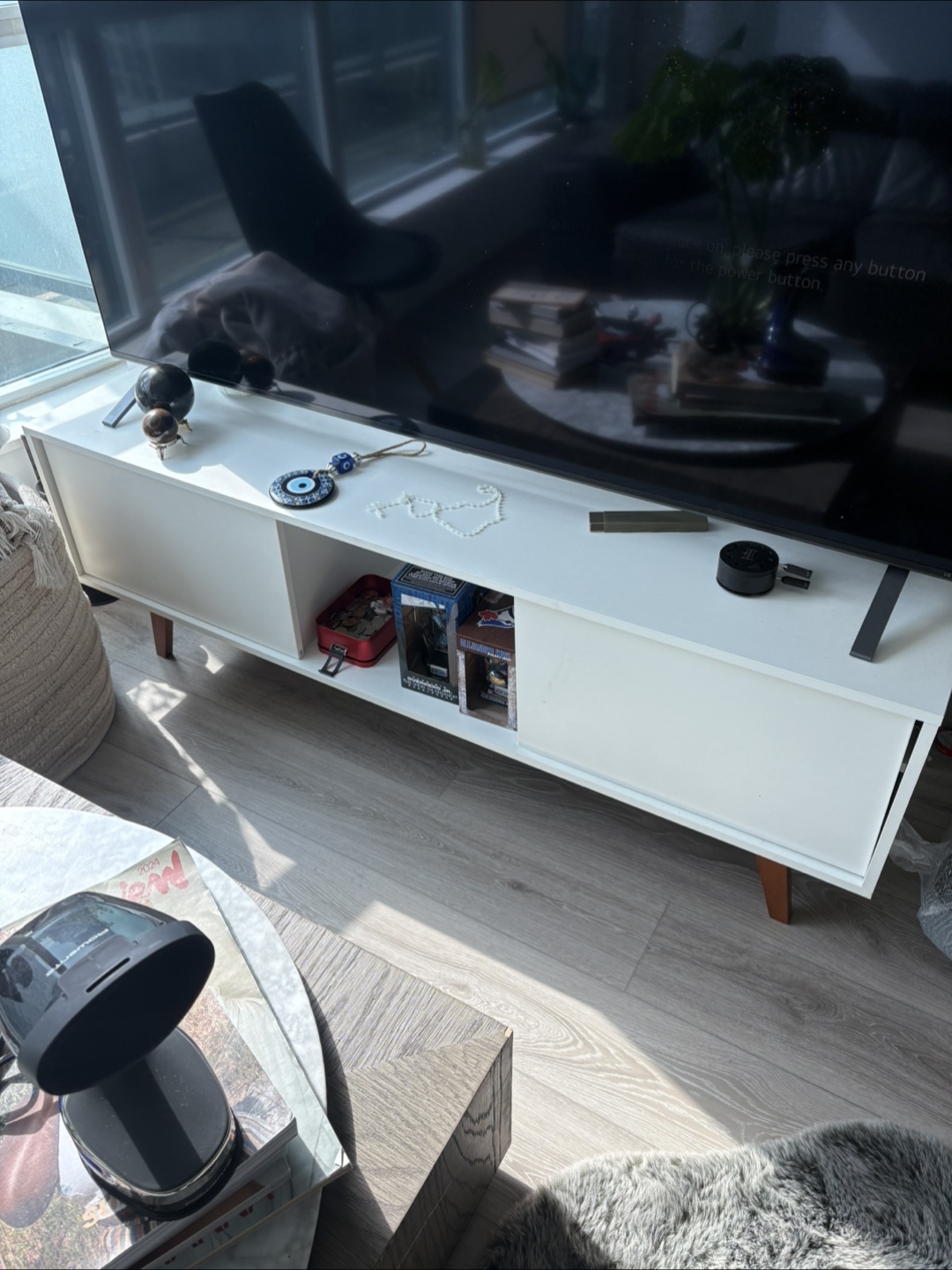 White TV Stand with Storage
