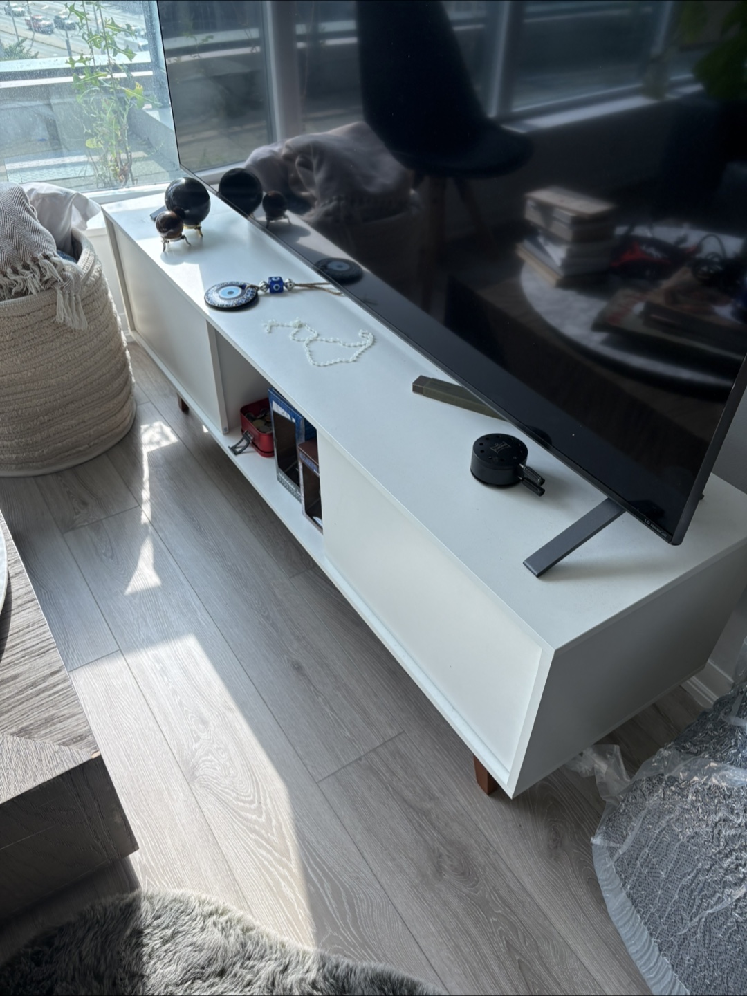 White TV Stand with Storage - photo 2