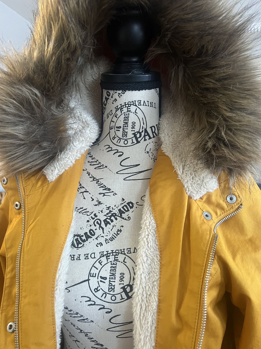 Yellow Winter Coat with Faux Fur Hood - photo 5