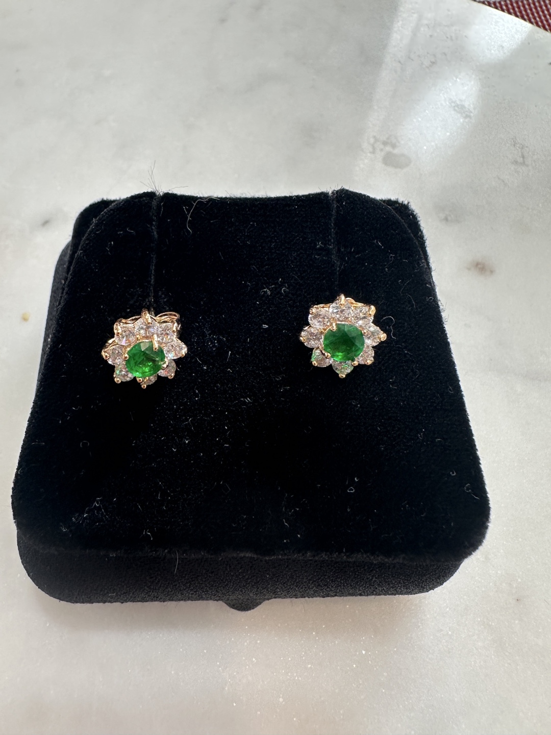 Emerald & Diamond Flower Stud Earrings