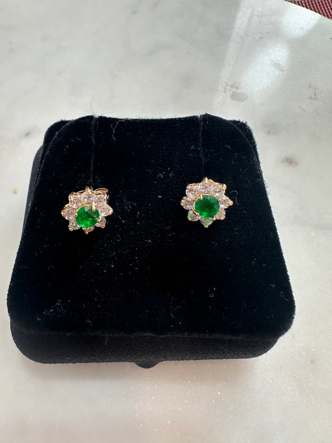 Emerald & Diamond Flower Stud Earrings thumbnail