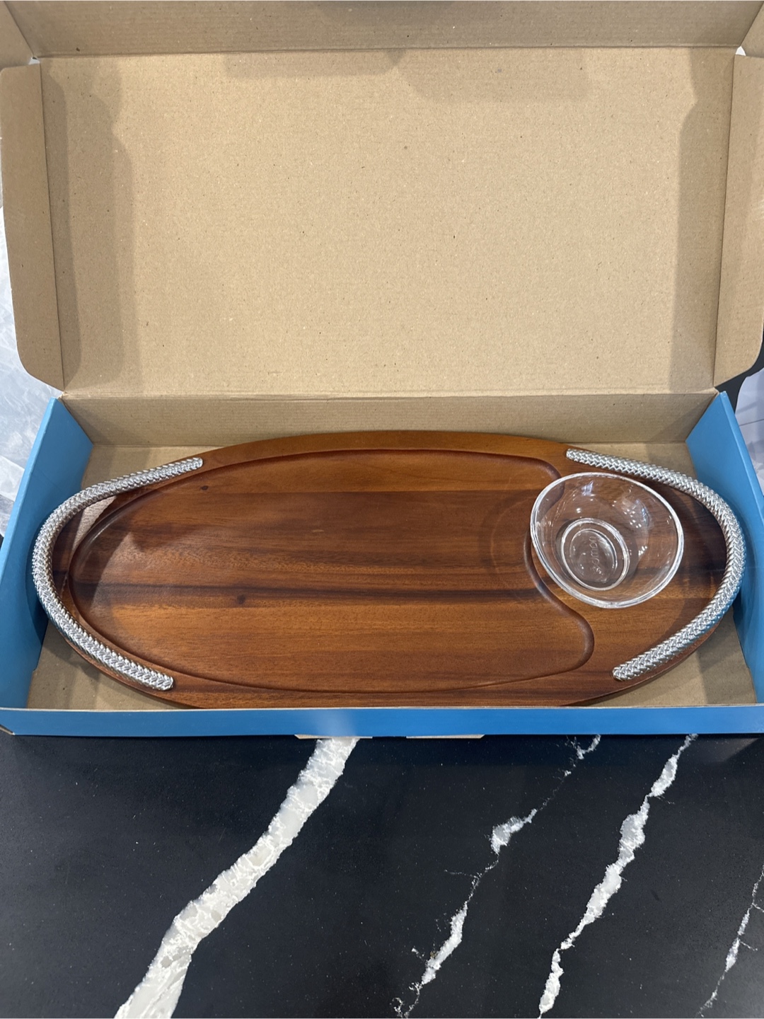 Wood Appetizer Serving Tray with Bowl