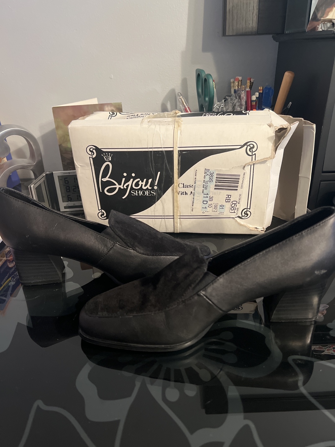 Bijou Shoes Black Leather Block Heel Loafers