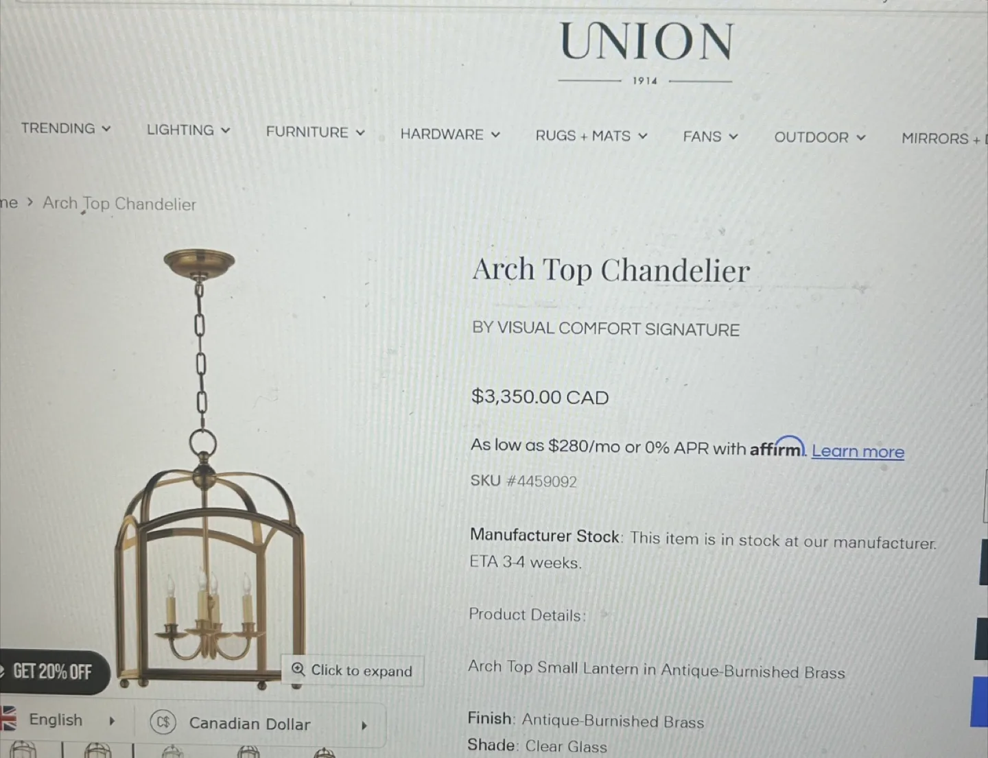 Visual Comfort Arch Top Chandelier ($3350 + tax in stores) thumbnail